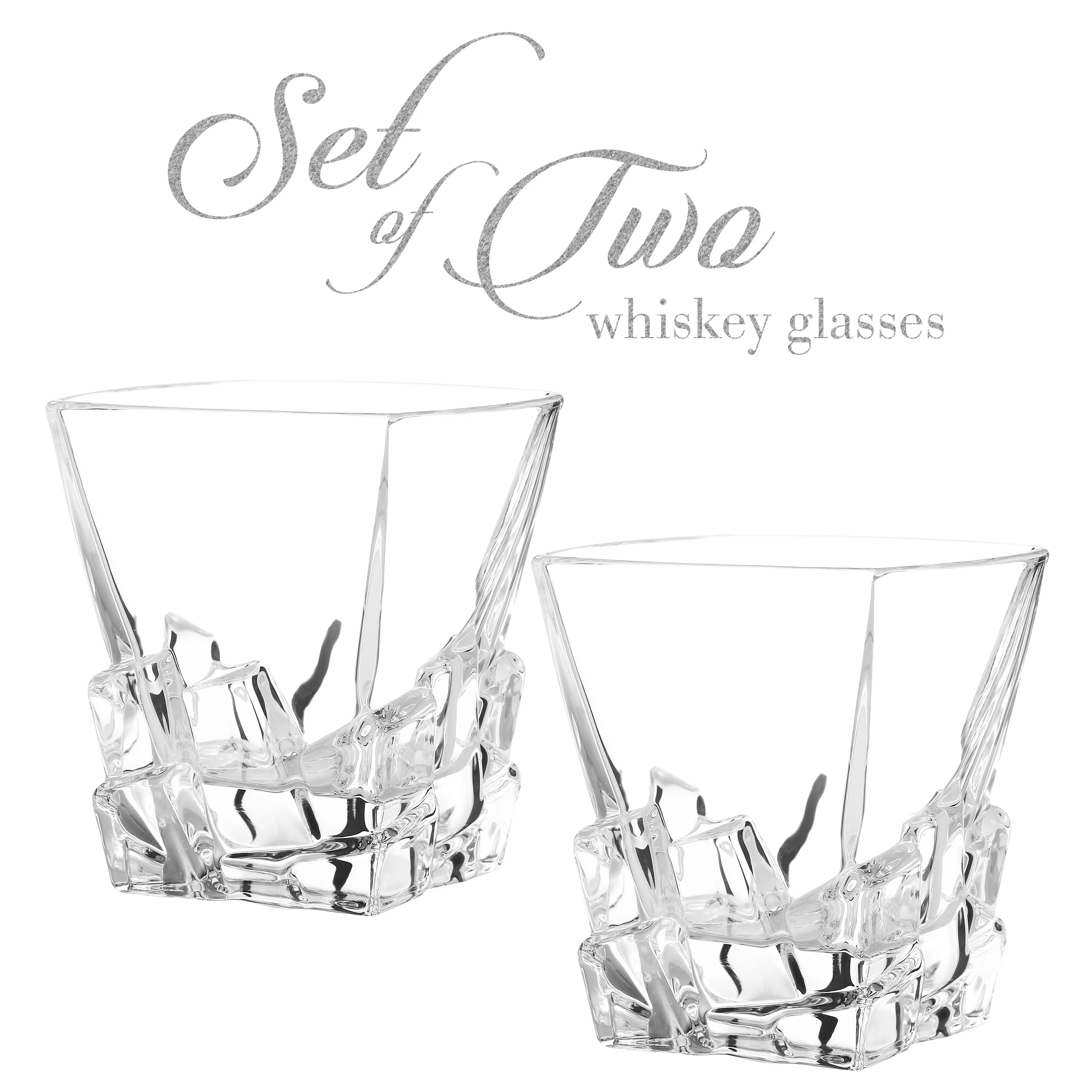 Berkware Lowball Whiskey Glasses - Modern Square Top Design - Image 2