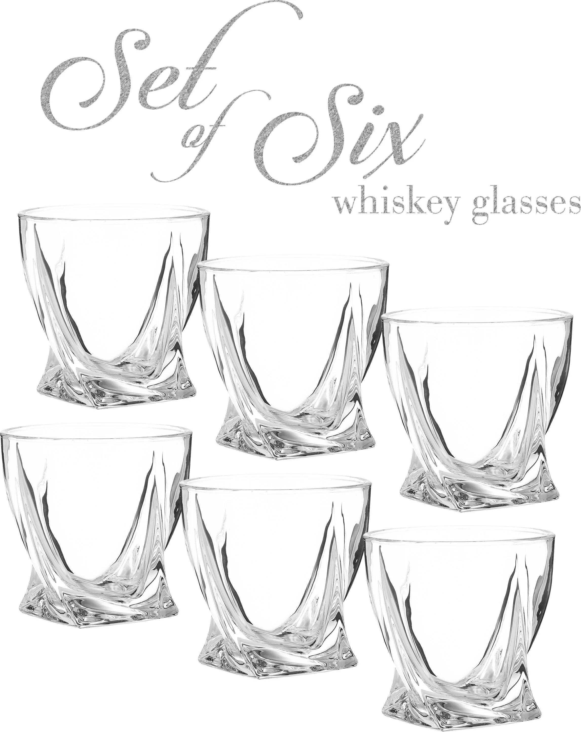 Berkware Lowball Whiskey Glasses - Modern Twisted Base Design - Set of 6 - Image 2