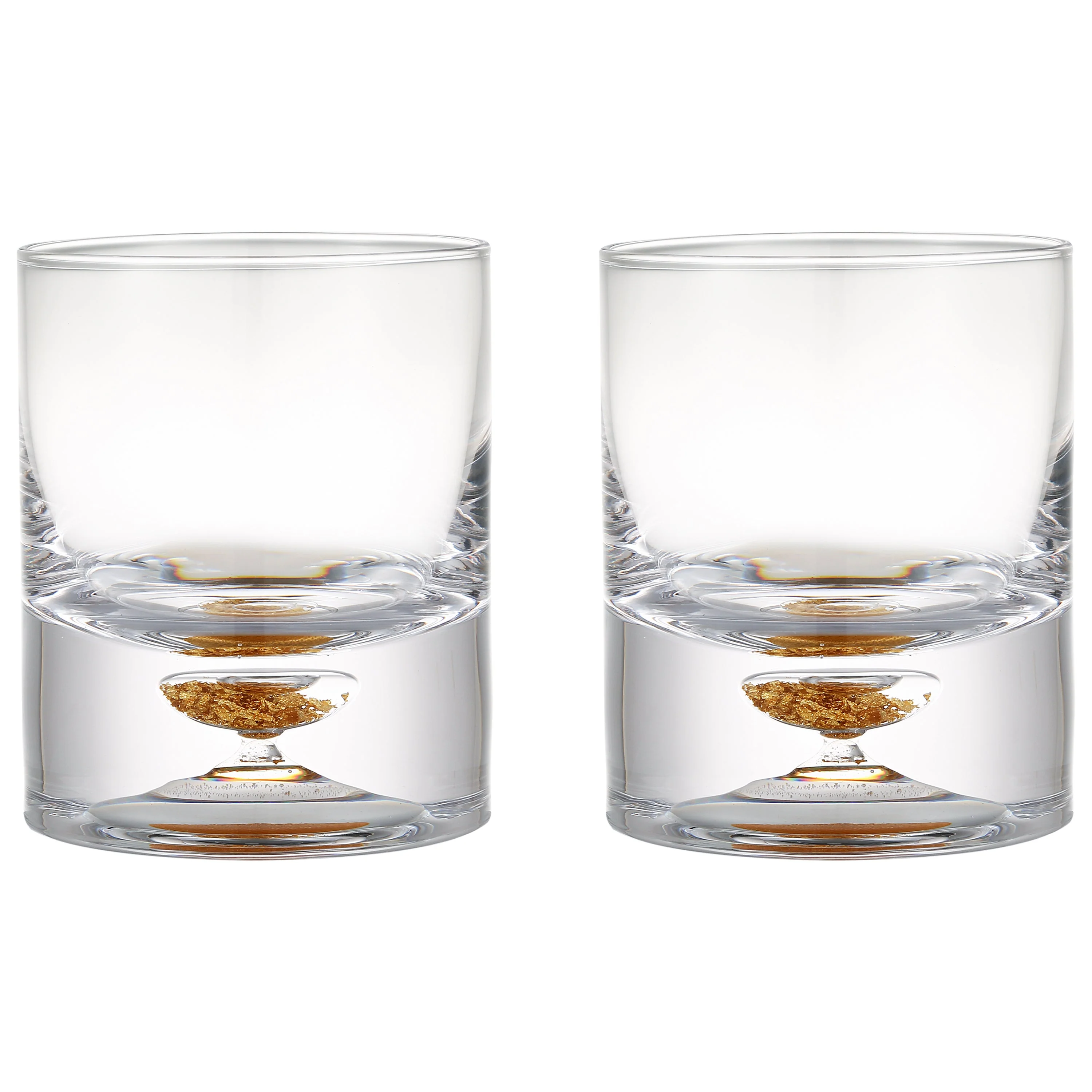 Berkware Lowball Whiskey Glasses with Unique Embedded Gold tone Flake Design