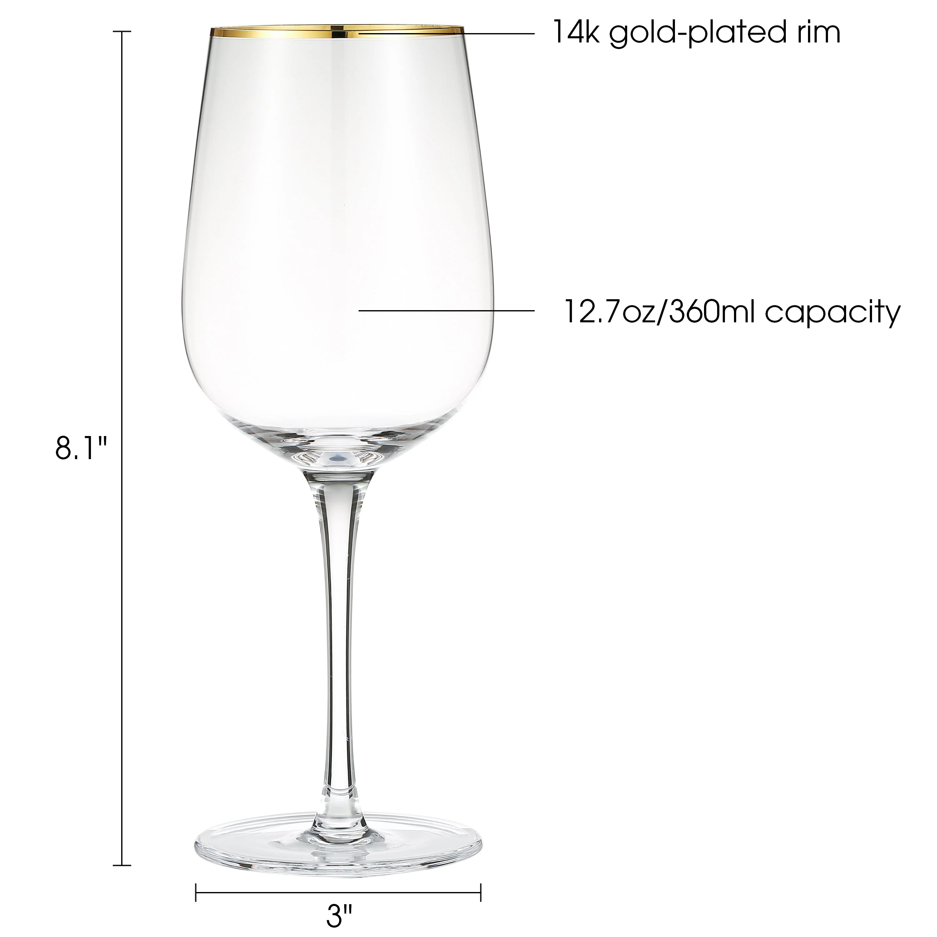 Berkware Luxurious and Elegant Long Stem Red Wine Glass with Gold tone Rim - Image 4