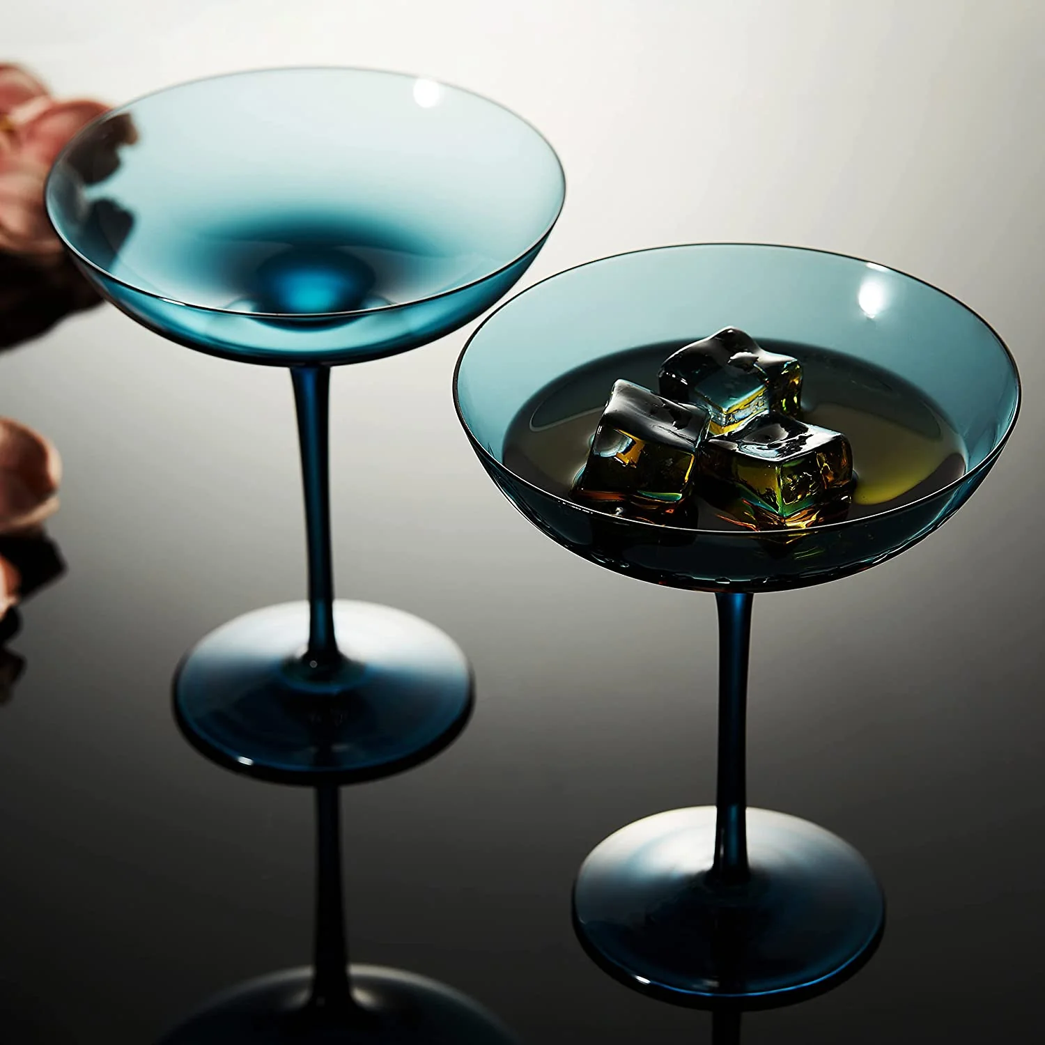 Berkware Luxurious and Elegant Sparkling Blue Colored Glassware - Coupe Cocktail Glass - Set of 4 - Image 4