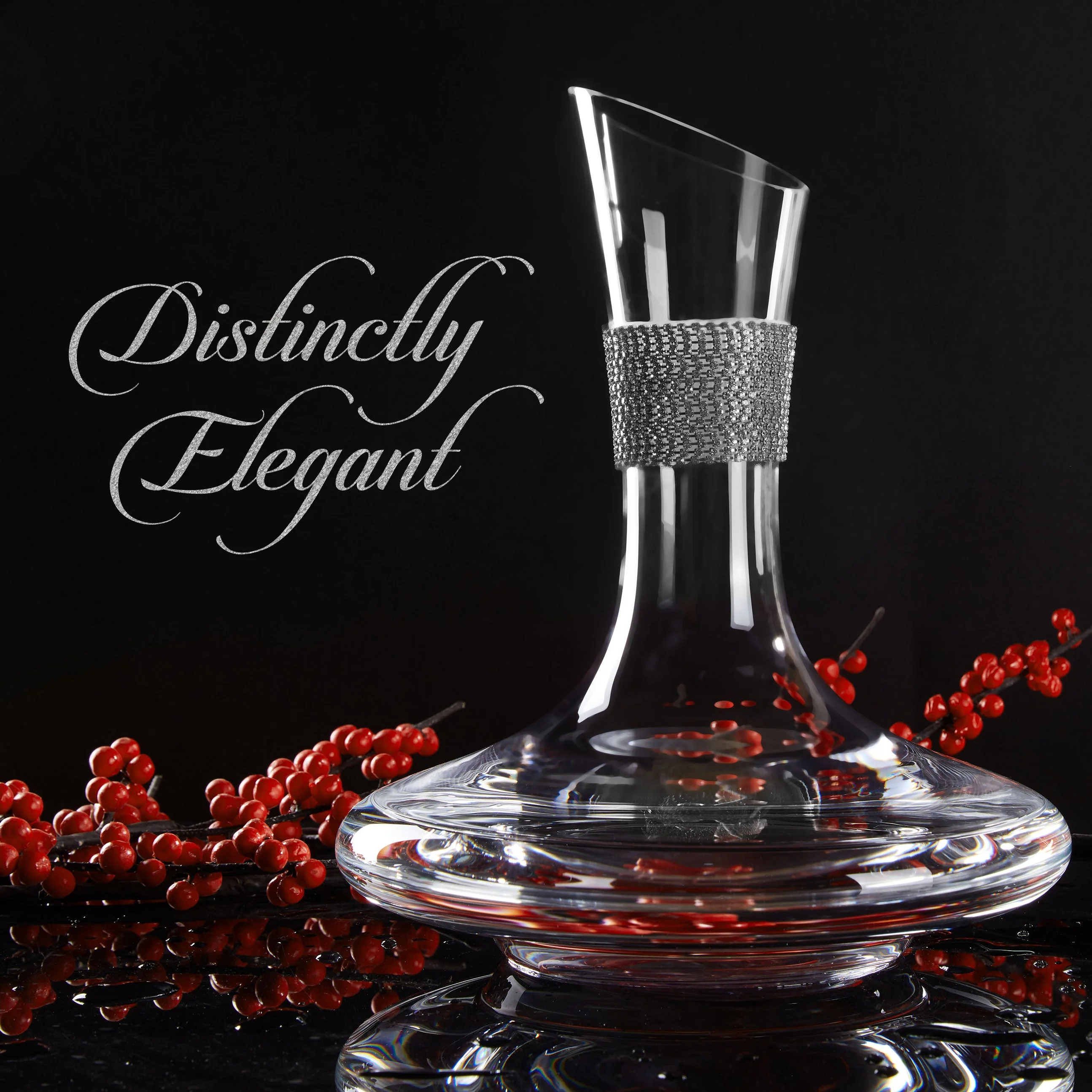 Berkware Red Wine Decanter - Luxuriuos 750ml Wide Base Glass Wine Carafe with Dazzling Rhinestone Design (Silver tone) - Image 2