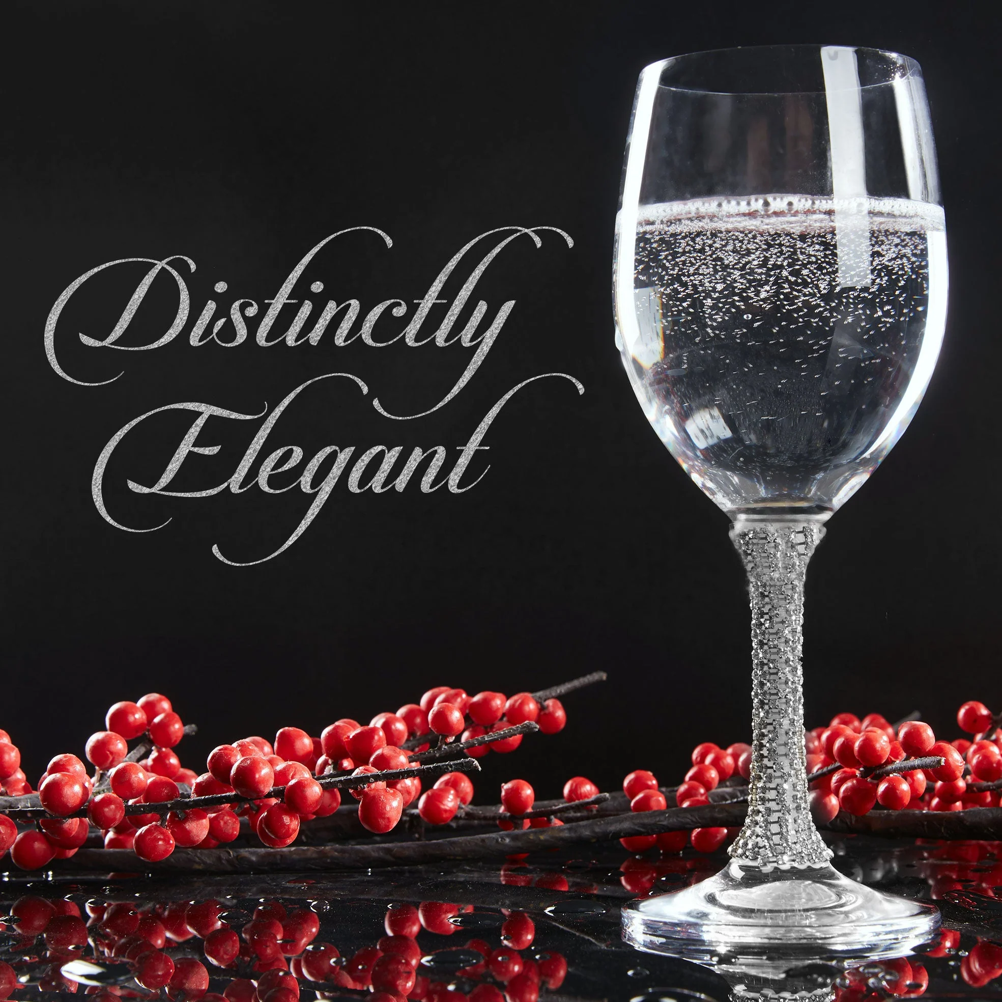Berkware Set of 2 Crystal Wine Glasses - Elegant Silver tone Studded Long Stem Red Wine Glasses - Image 3