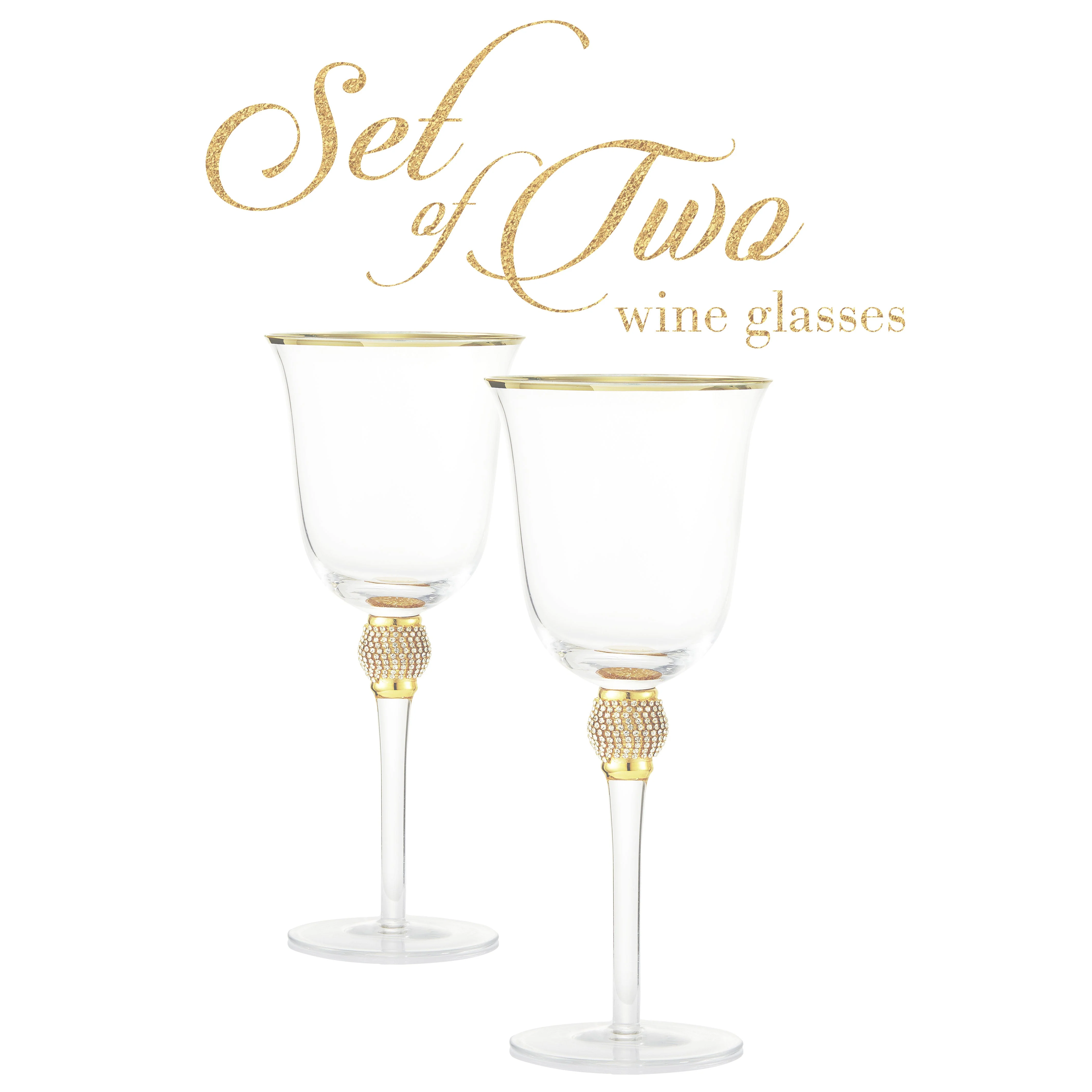 Berkware Set of 2 Gold tone Wine Glasses - Luxurious Rose and White Wine Glass with Dazzling Rhinestone Design and Gold tone Rim - Image 8