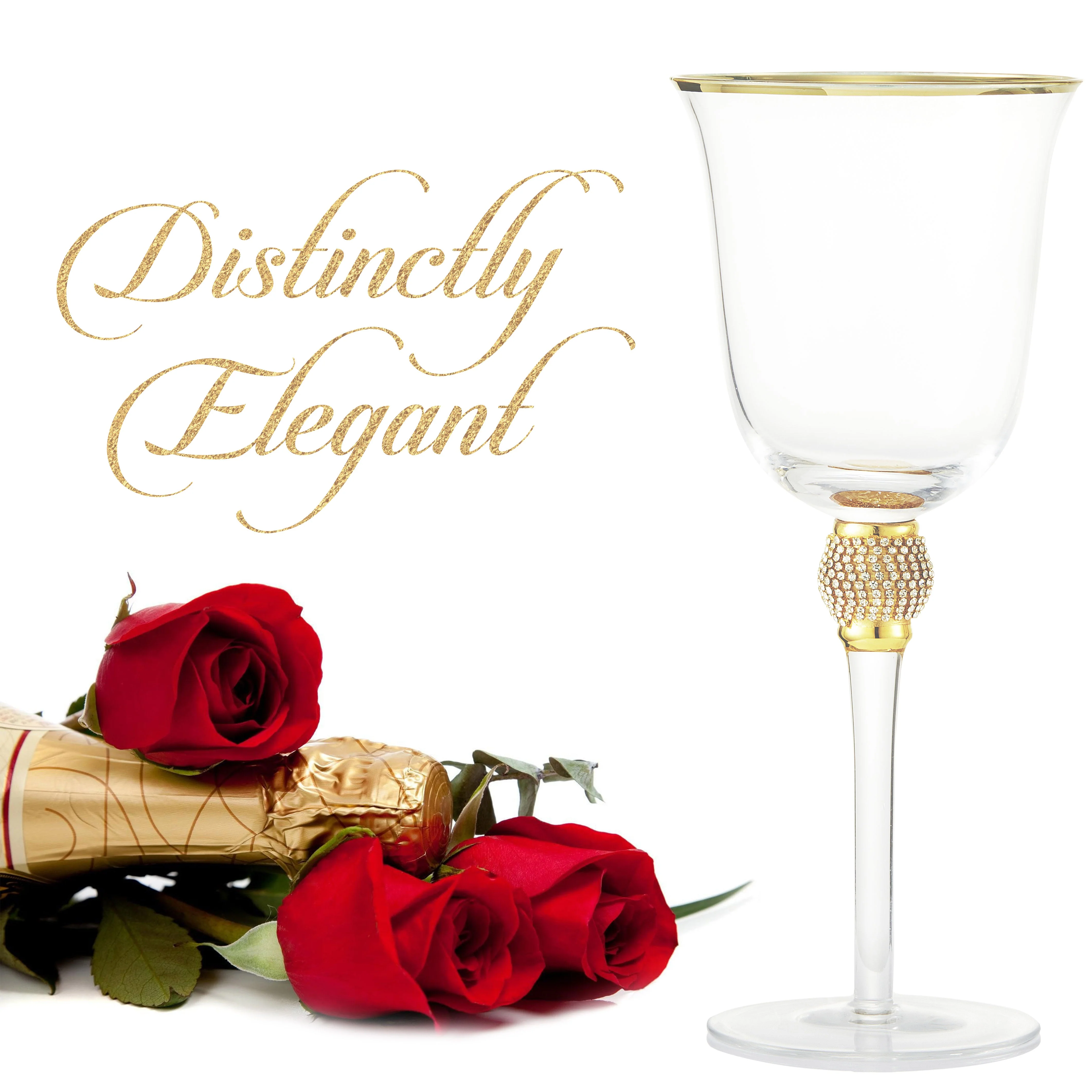 Berkware Set of 2 Gold tone Wine Glasses - Luxurious Rose and White Wine Glass with Dazzling Rhinestone Design and Gold tone Rim - Image 9