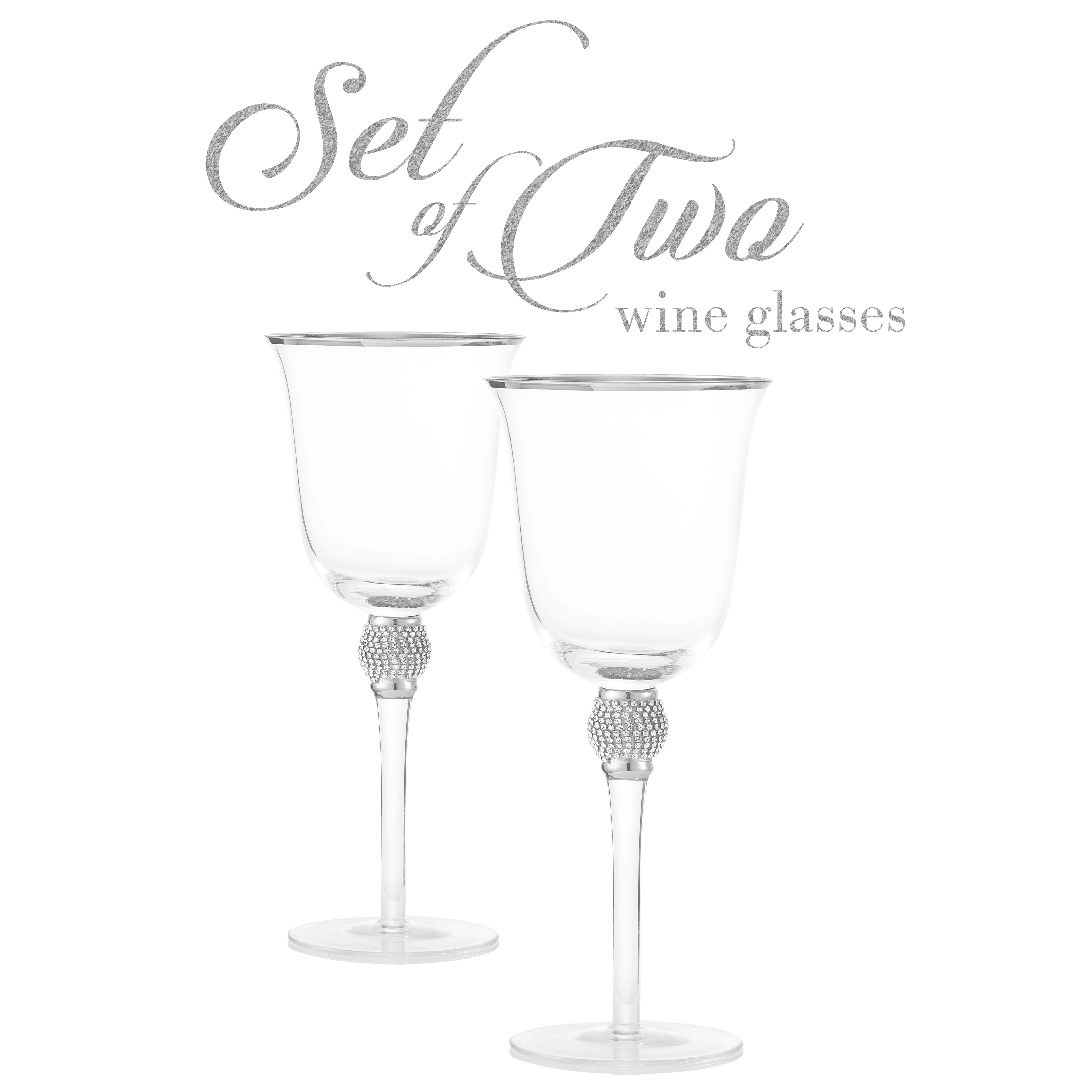 Berkware Set of 2 Rhodium Silver tone Wine Glasses - Luxurious Ros+¬ and White Wine Glass with Dazzling Rhinestone Design and Silver tone Rim - Image 2