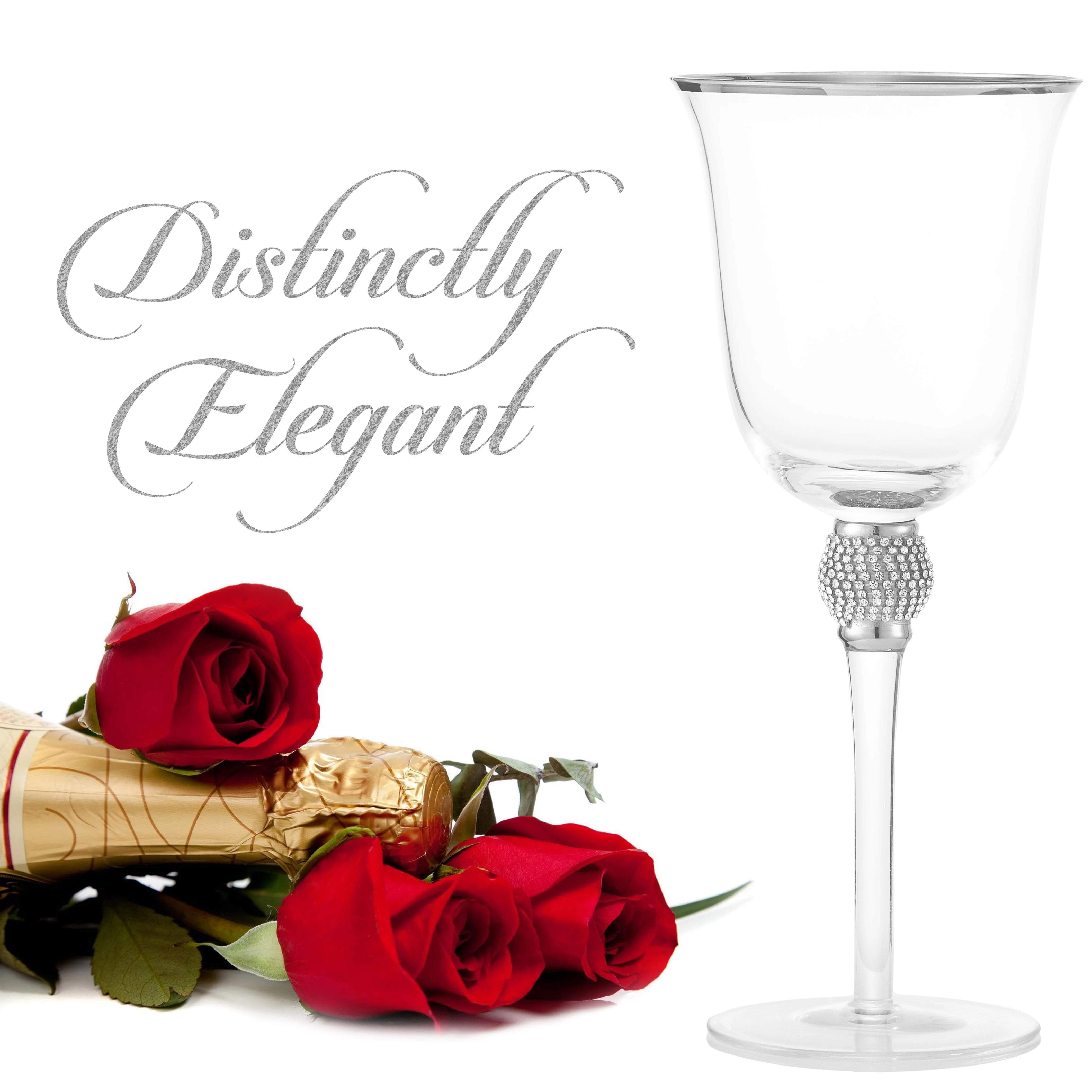 Berkware Set of 2 Rhodium Silver tone Wine Glasses - Luxurious Ros+¬ and White Wine Glass with Dazzling Rhinestone Design and Silver tone Rim - Image 3