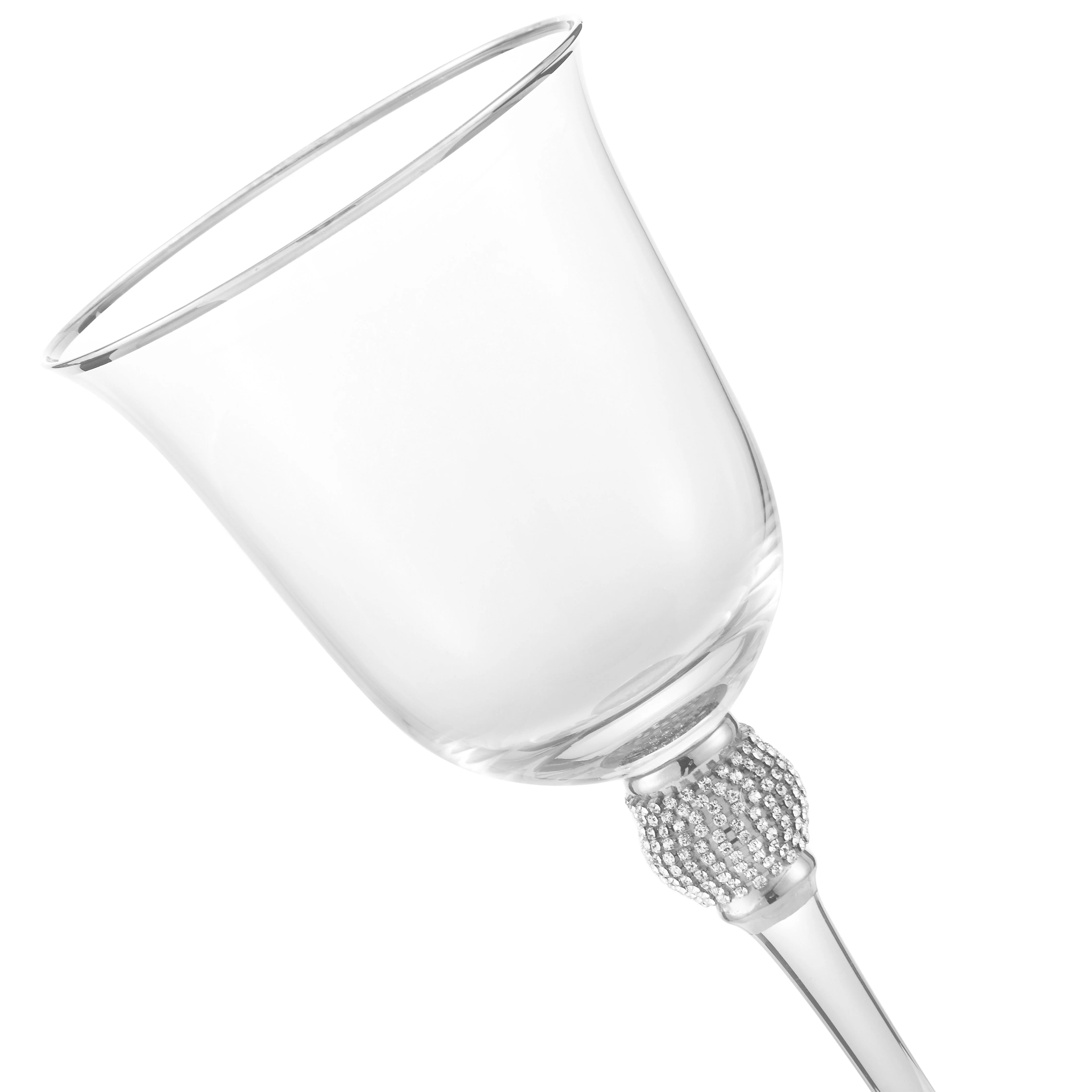 Berkware Set of 2 Rhodium Silver tone Wine Glasses - Luxurious Ros+¬ and White Wine Glass with Dazzling Rhinestone Design and Silver tone Rim - Image 4
