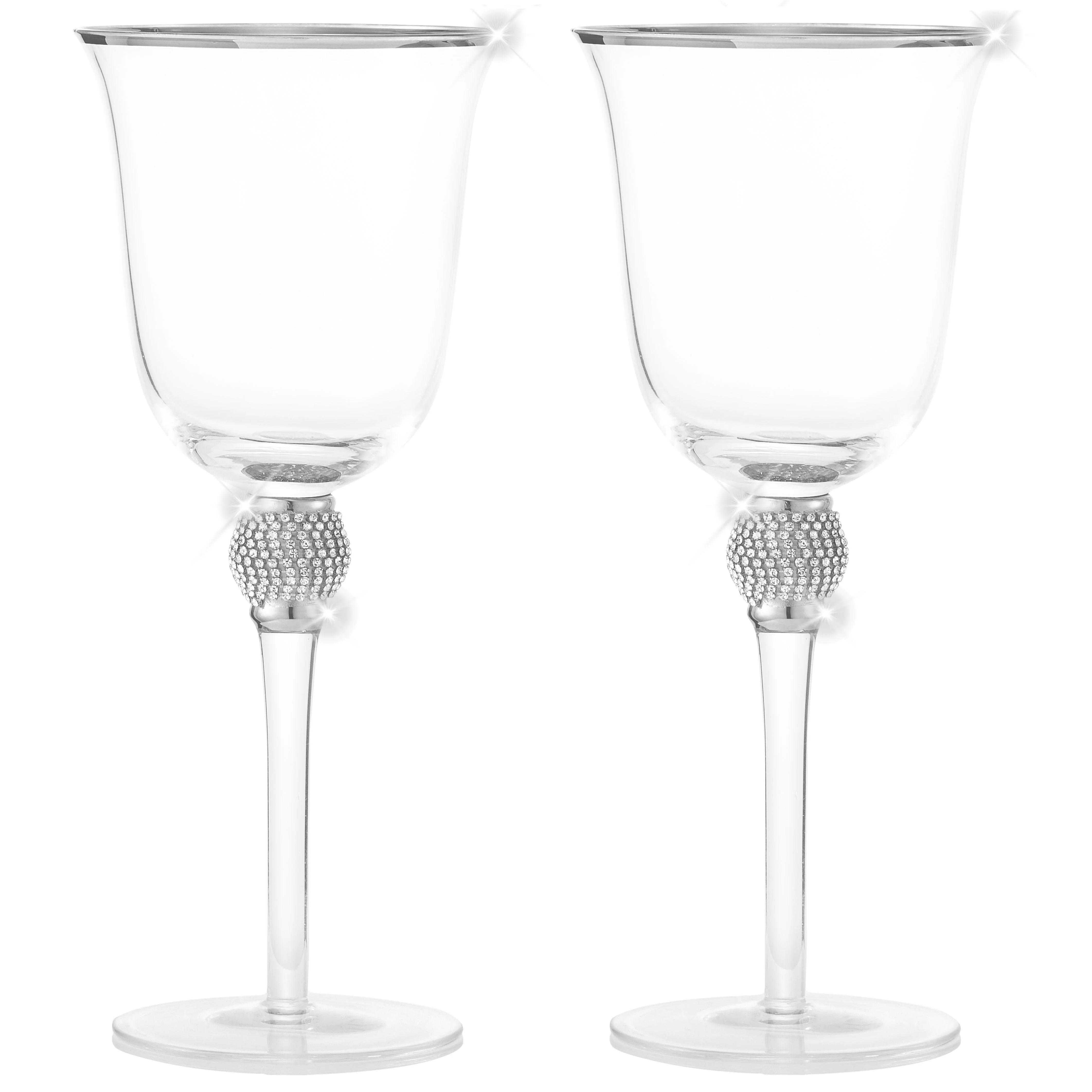 Berkware Set of 2 Rhodium Silver tone Wine Glasses - Luxurious Ros+¬ and White Wine Glass with Dazzling Rhinestone Design and Silver tone Rim - Image 7