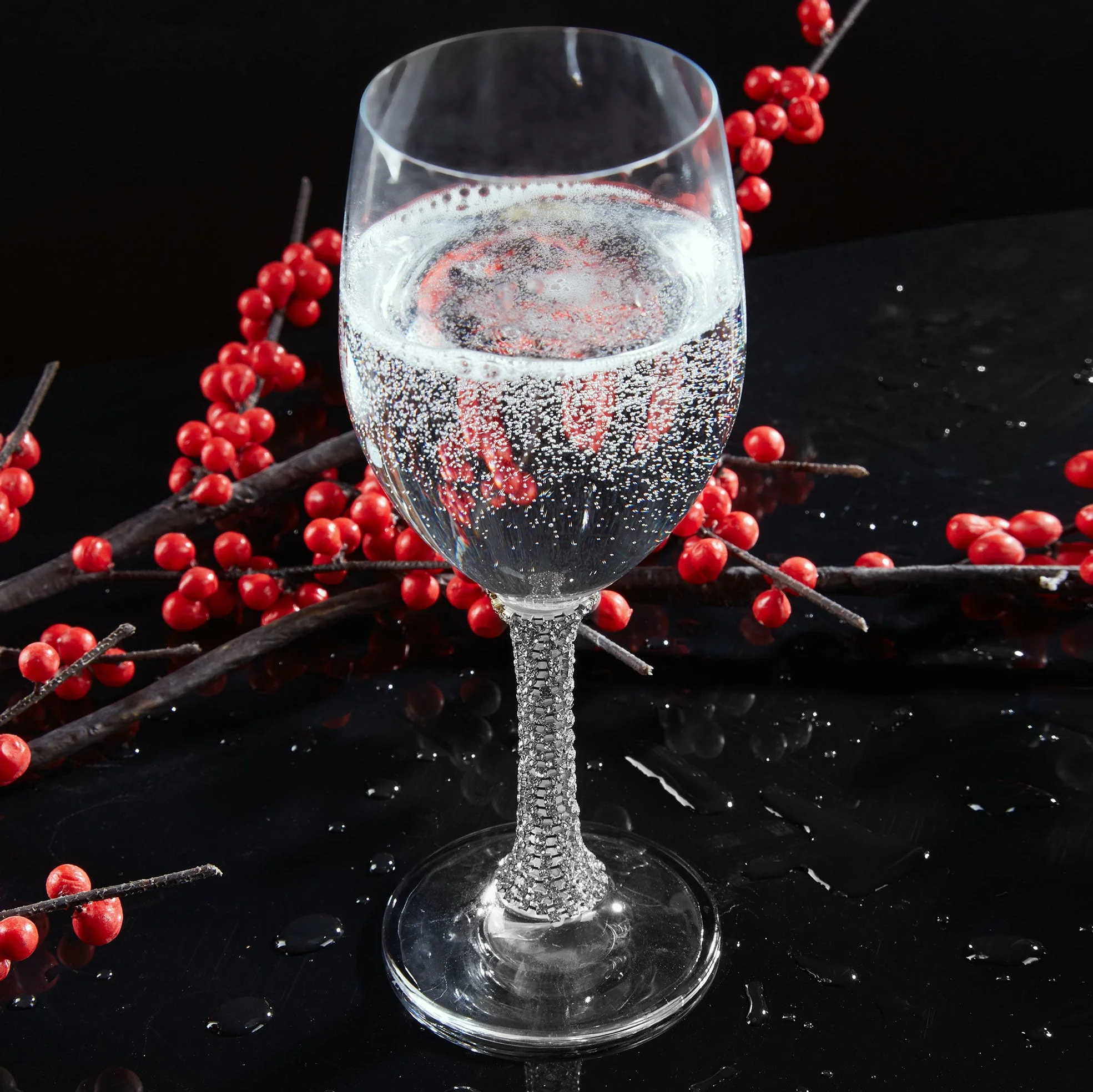 Berkware Set of 6 Crystal Wine Glasses - Elegant Silver tone Studded Long Stem Red Wine Glasses - Image 10
