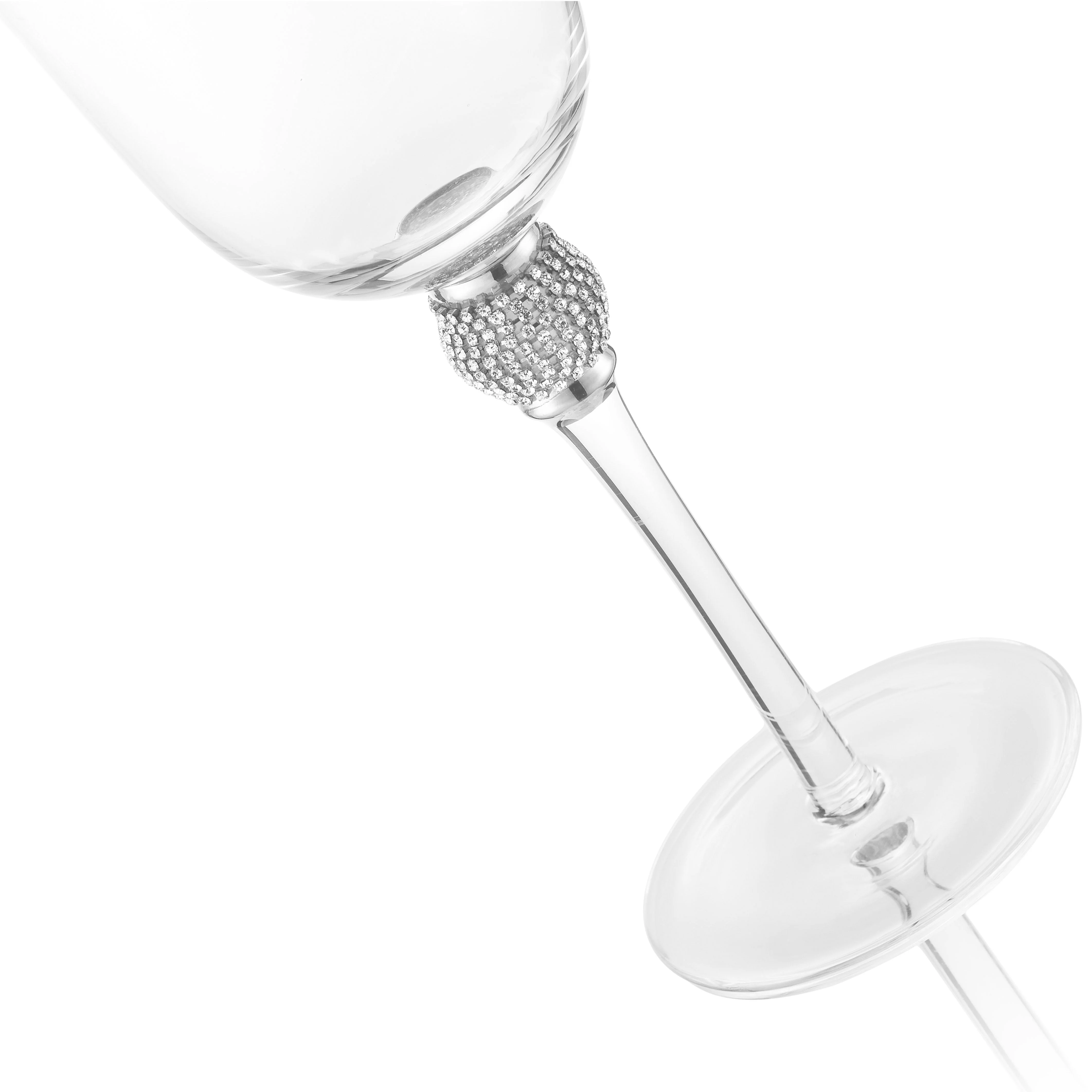 Berkware Set of 6 Rhodium Silver tone Wine Glasses - Luxurious Ros+¬ and White Wine Glass with Dazzling Rhinestone Design and Silver tone Rim - Image 5