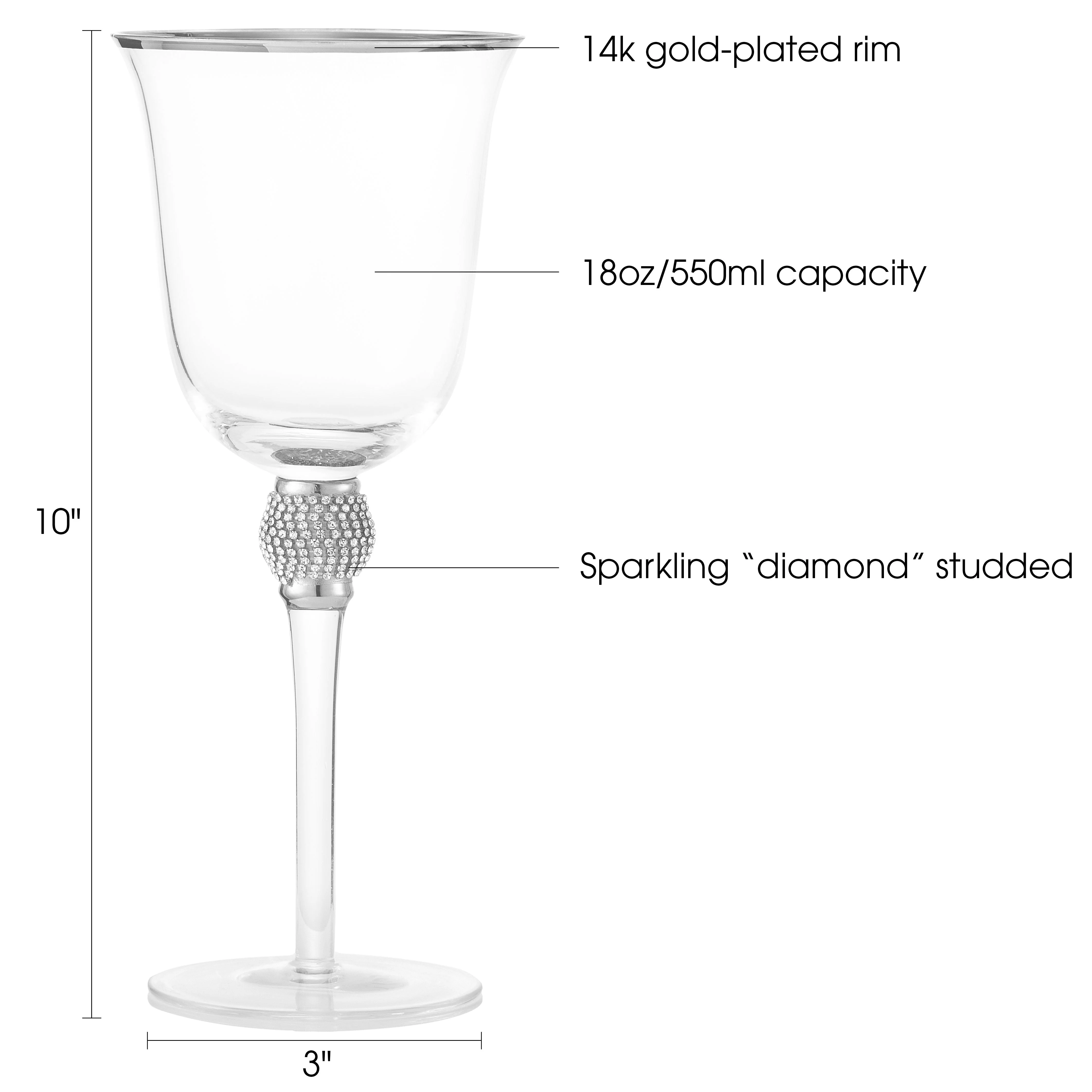 Berkware Set of 6 Rhodium Silver tone Wine Glasses - Luxurious Ros+¬ and White Wine Glass with Dazzling Rhinestone Design and Silver tone Rim - Image 6