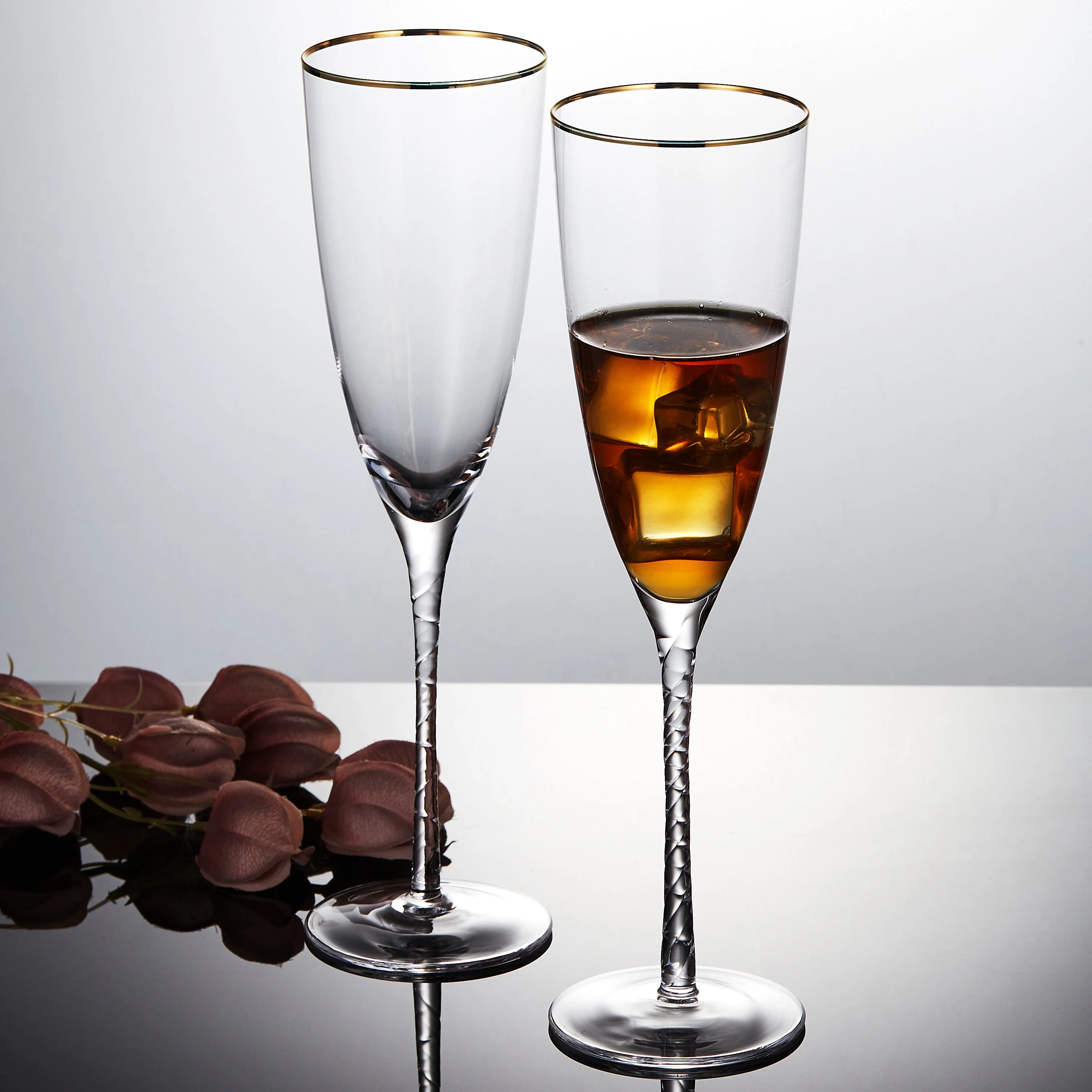 Berkware Twisted Stem Champagne Glass with Gold tone Rim, Set of 2 - Image 6