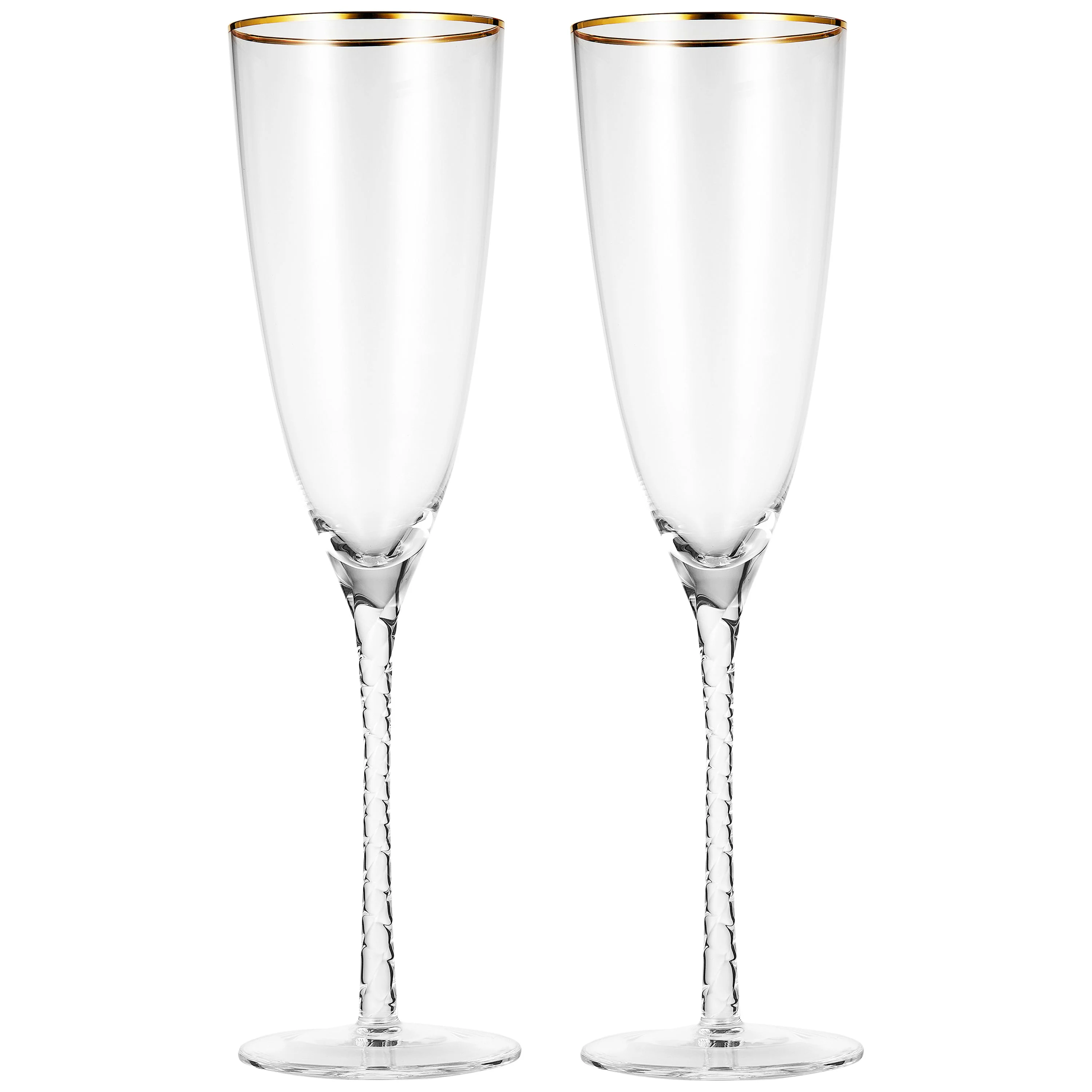 Berkware Twisted Stem Champagne Glass with Gold tone Rim, Set of 6