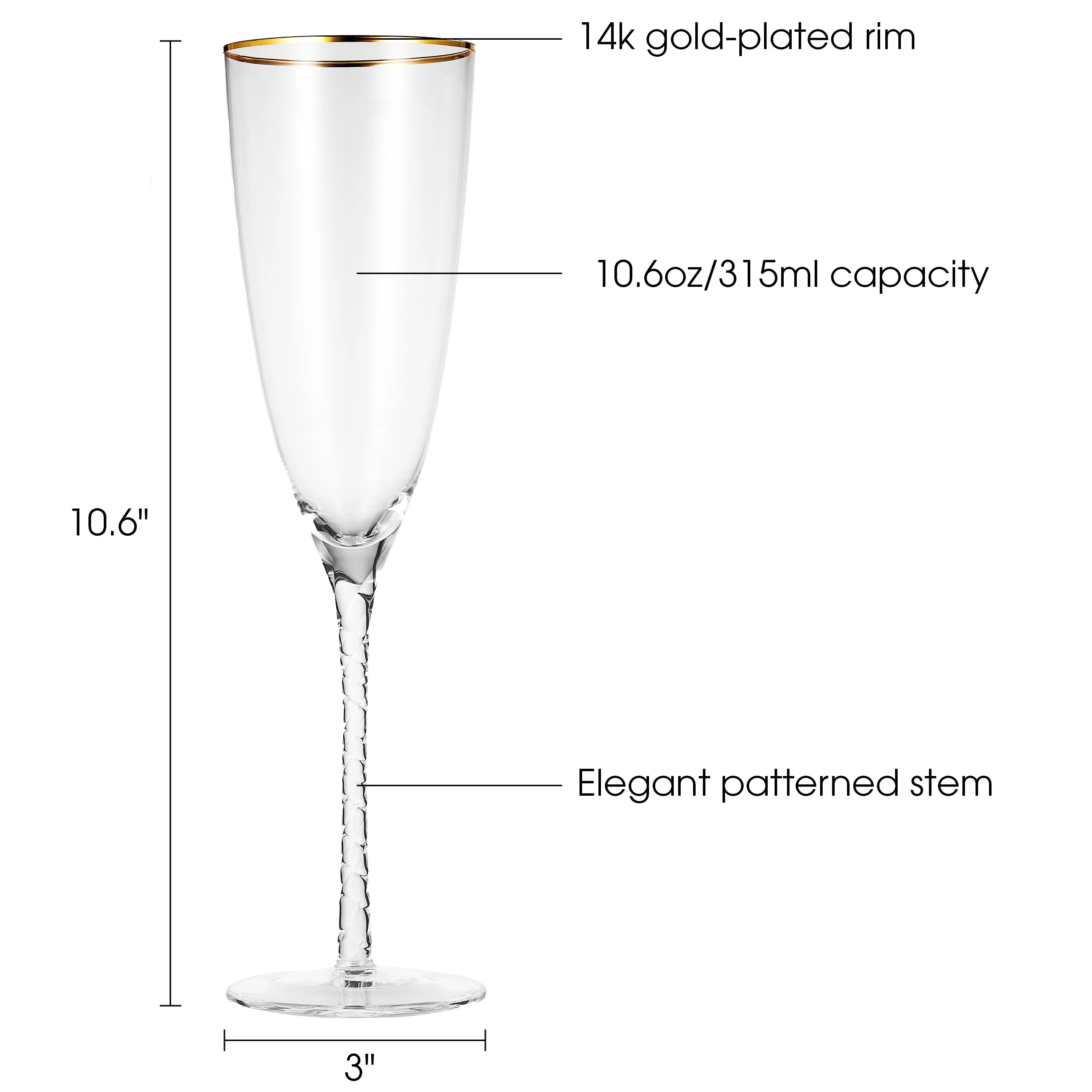 Berkware Twisted Stem Champagne Glass with Gold tone Rim, Set of 6 - Image 7