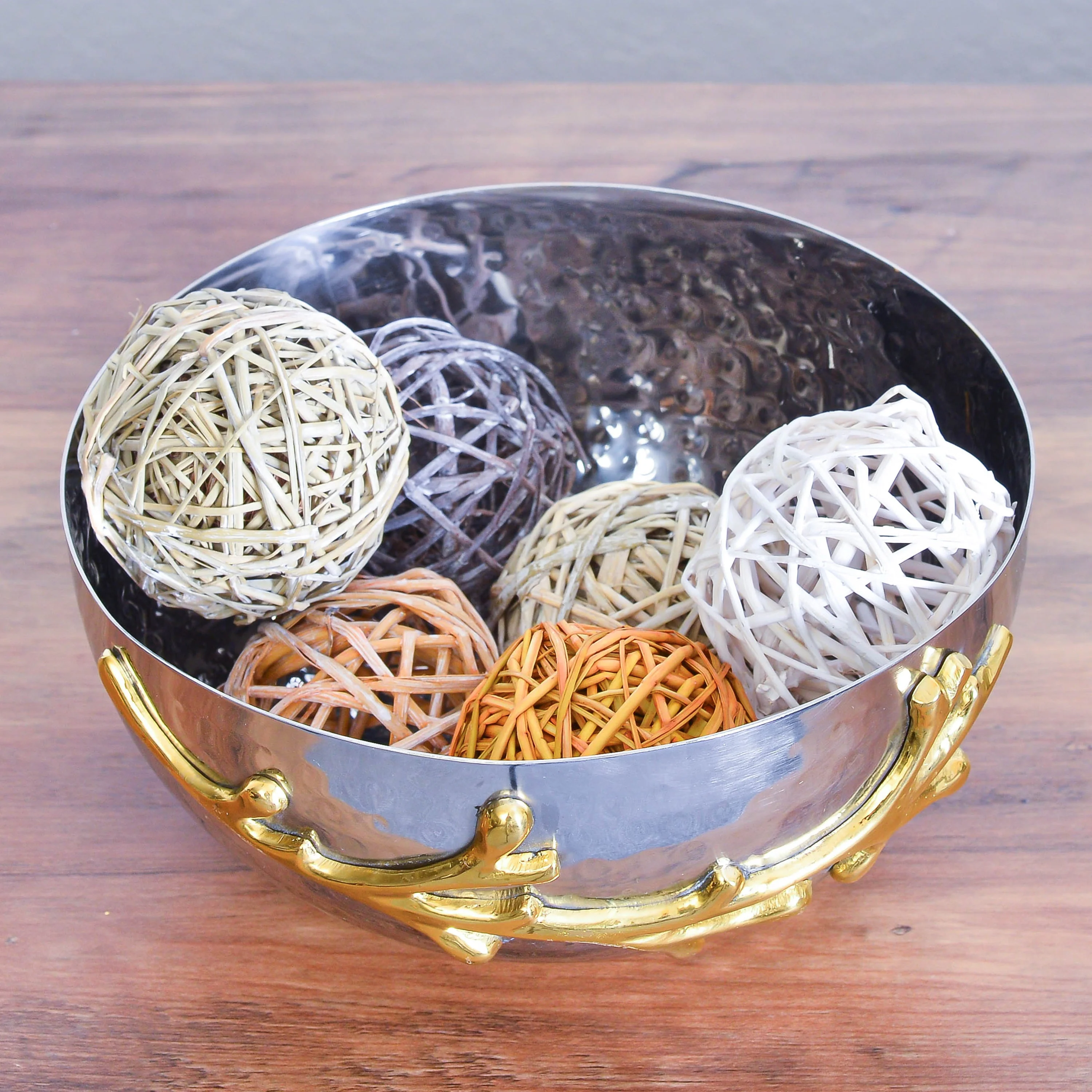 Berkware Two Tone Nickel Plated Decorative Serving Bowl with Gold Leaf Design - Potpourri Holder, Fruit Bowl, Candy Dish and Centerpiece Bowl