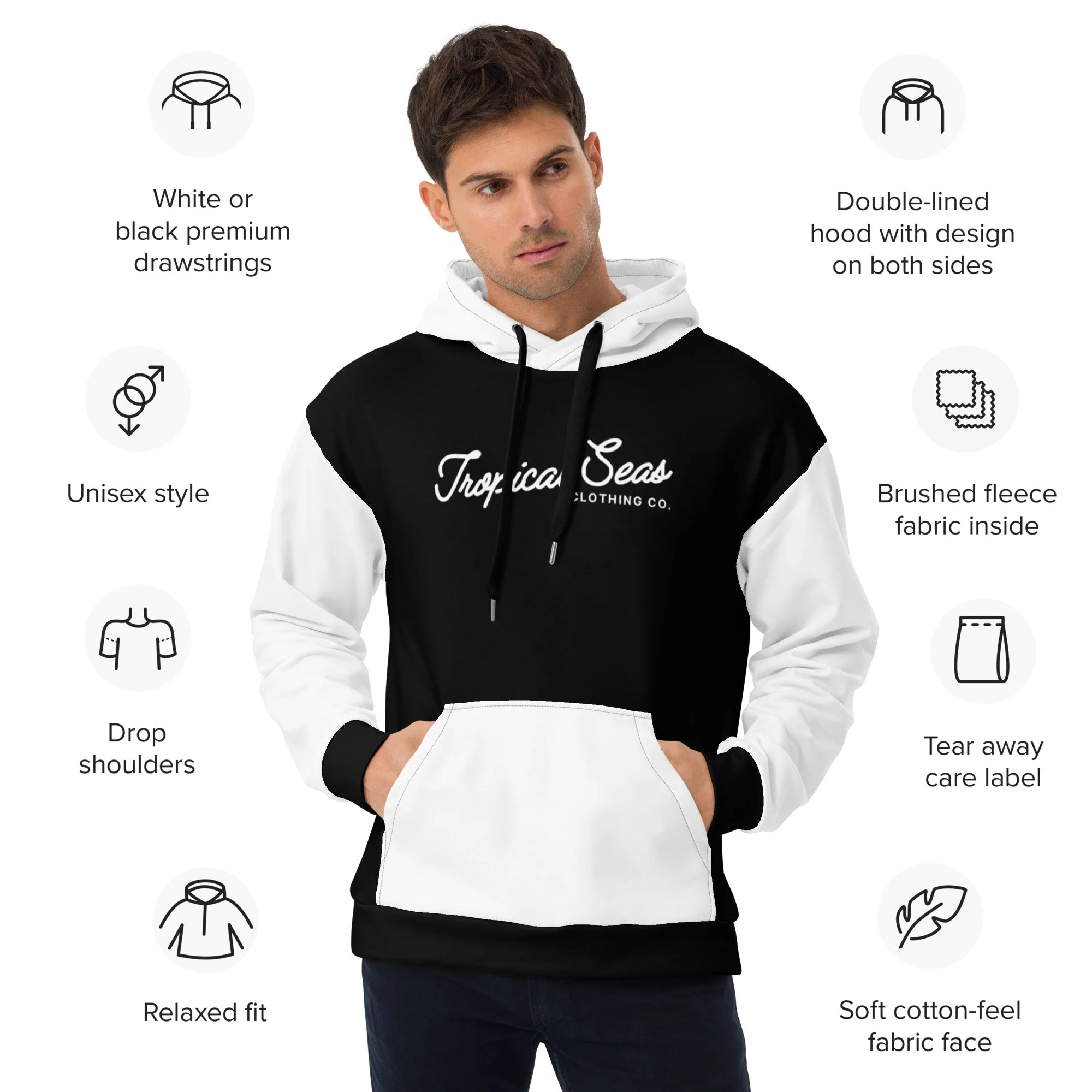 Black & White Two-Toned Tropical Seas Hoodie - Image 2