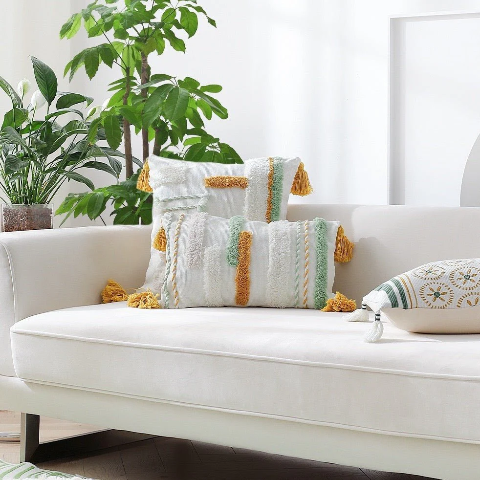 Boho-Inspired Decorative Throw Pillow Cover with Tassels | Hand-Tufted for Cozy Comfort - Image 4