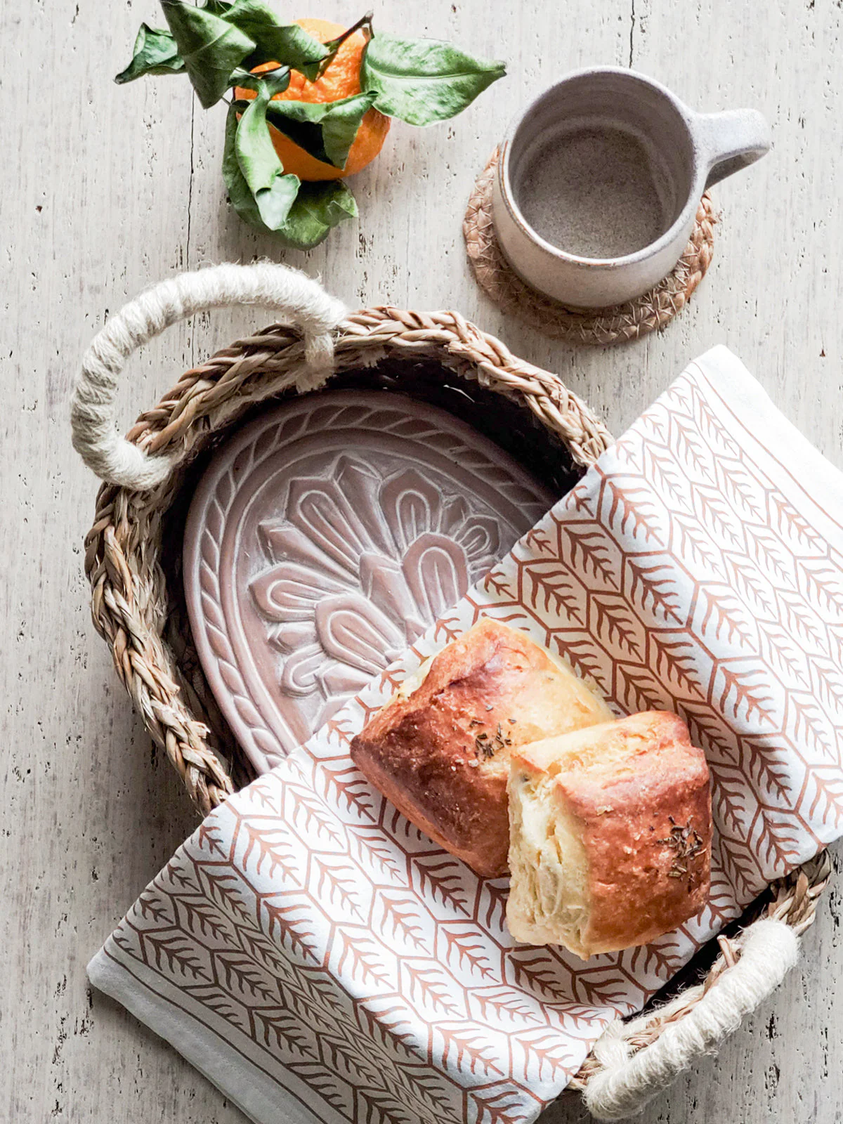 Bread Warmer & Basket Gift Set with Tea Towel - Flower - Image 4