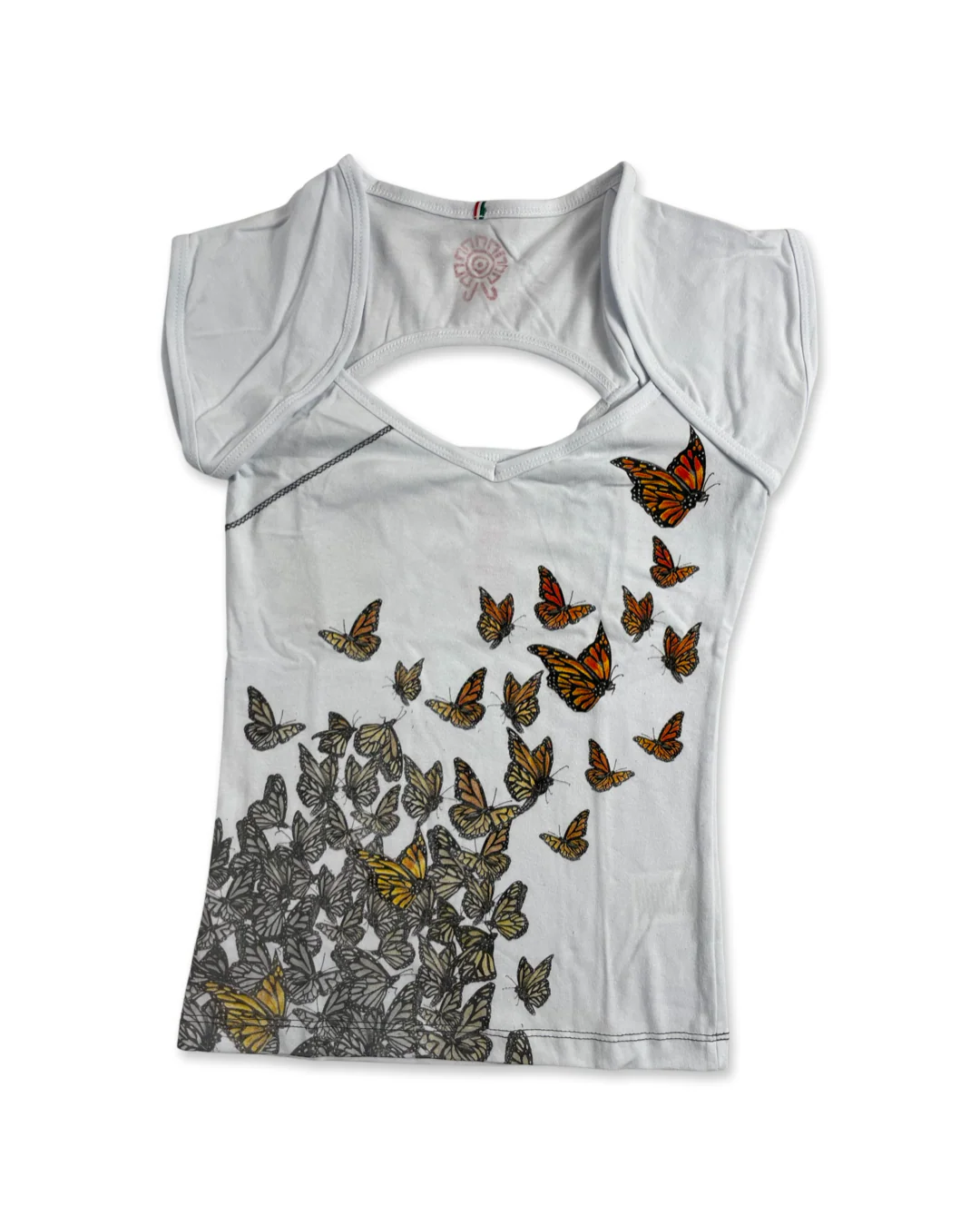 Butterflies Women's Short Sleeve Top, White - Image 2