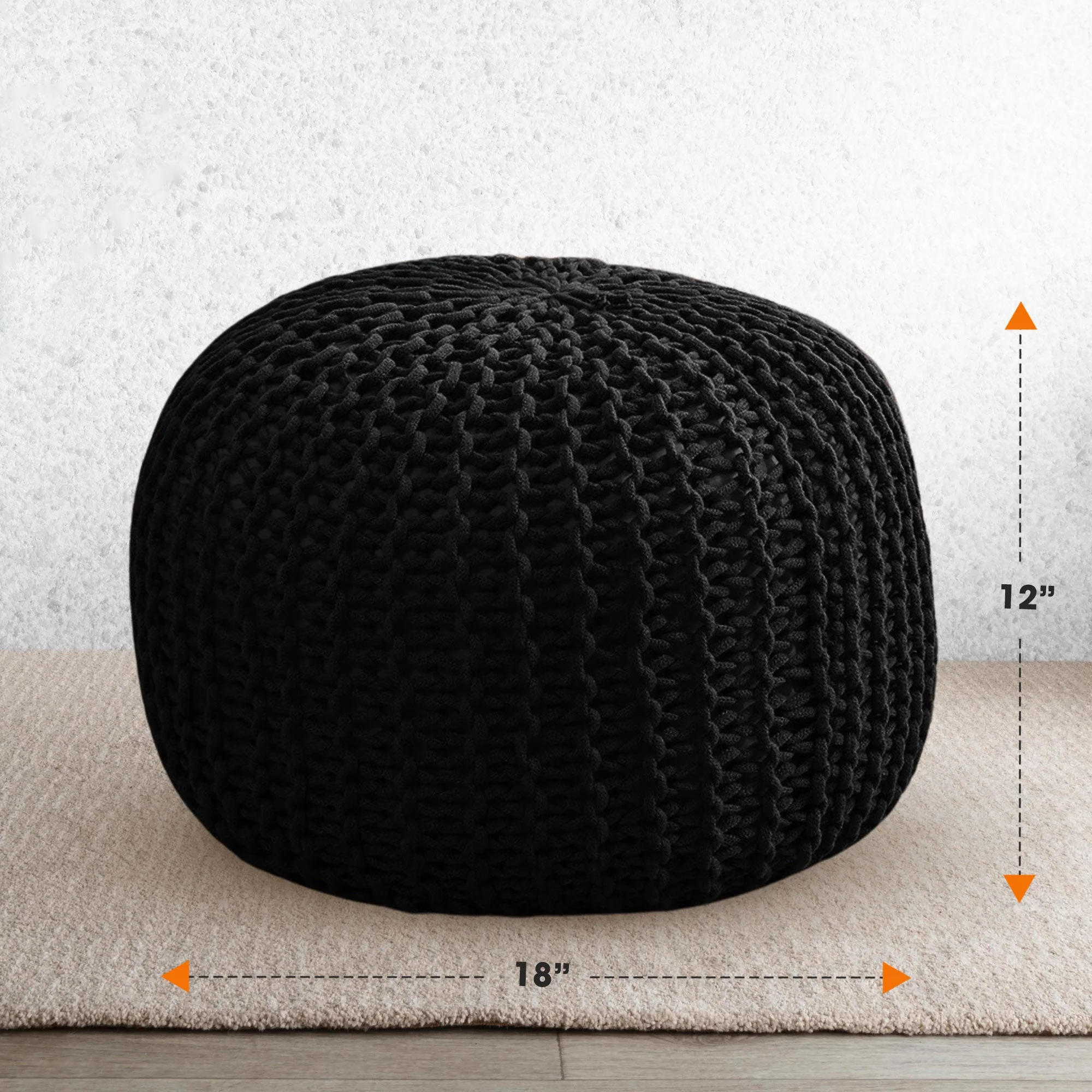 Cheer Collection 18" Round Pouf Ottoman - Chunky Hand-Knit Decorative and Comfortable Foot Rest - Image 3