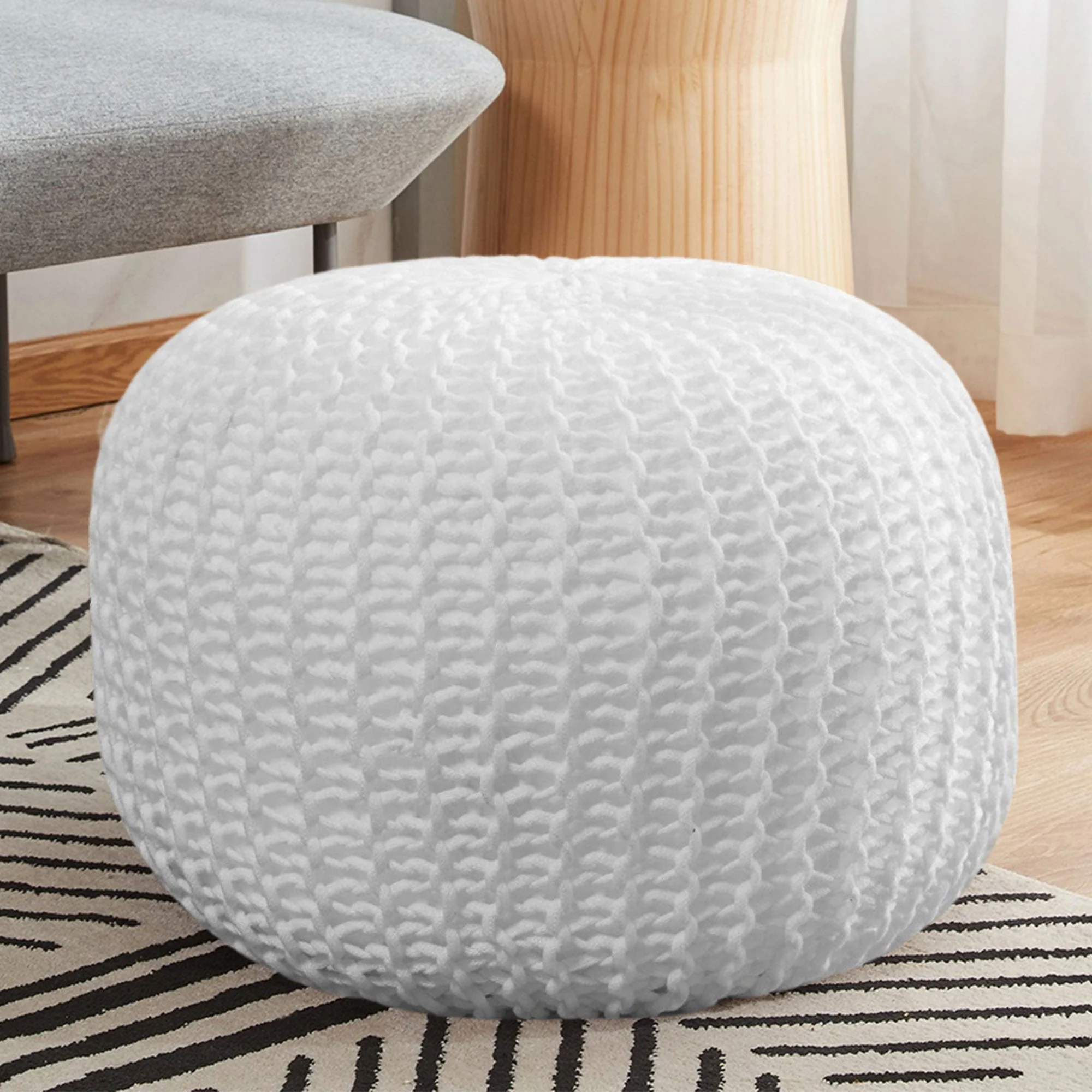 Cheer Collection 18" Round Pouf Ottoman - Chunky Hand-Knit Decorative and Comfortable Foot Rest - Image 37