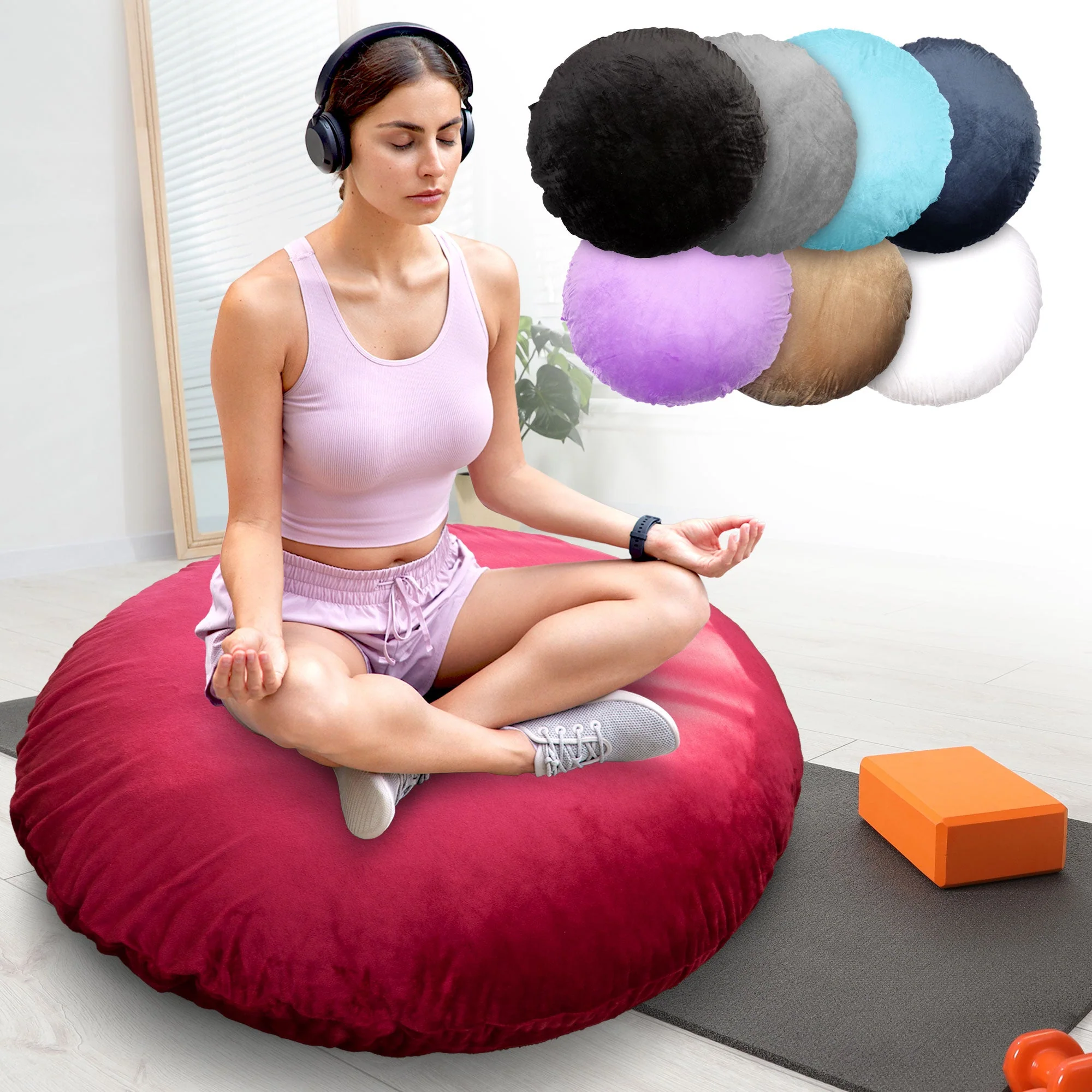 Cheer Collection 32" Round Floor Pillow for Preppy Room Decor - Soft Meditation Yoga Cushion with Insert - Image 37