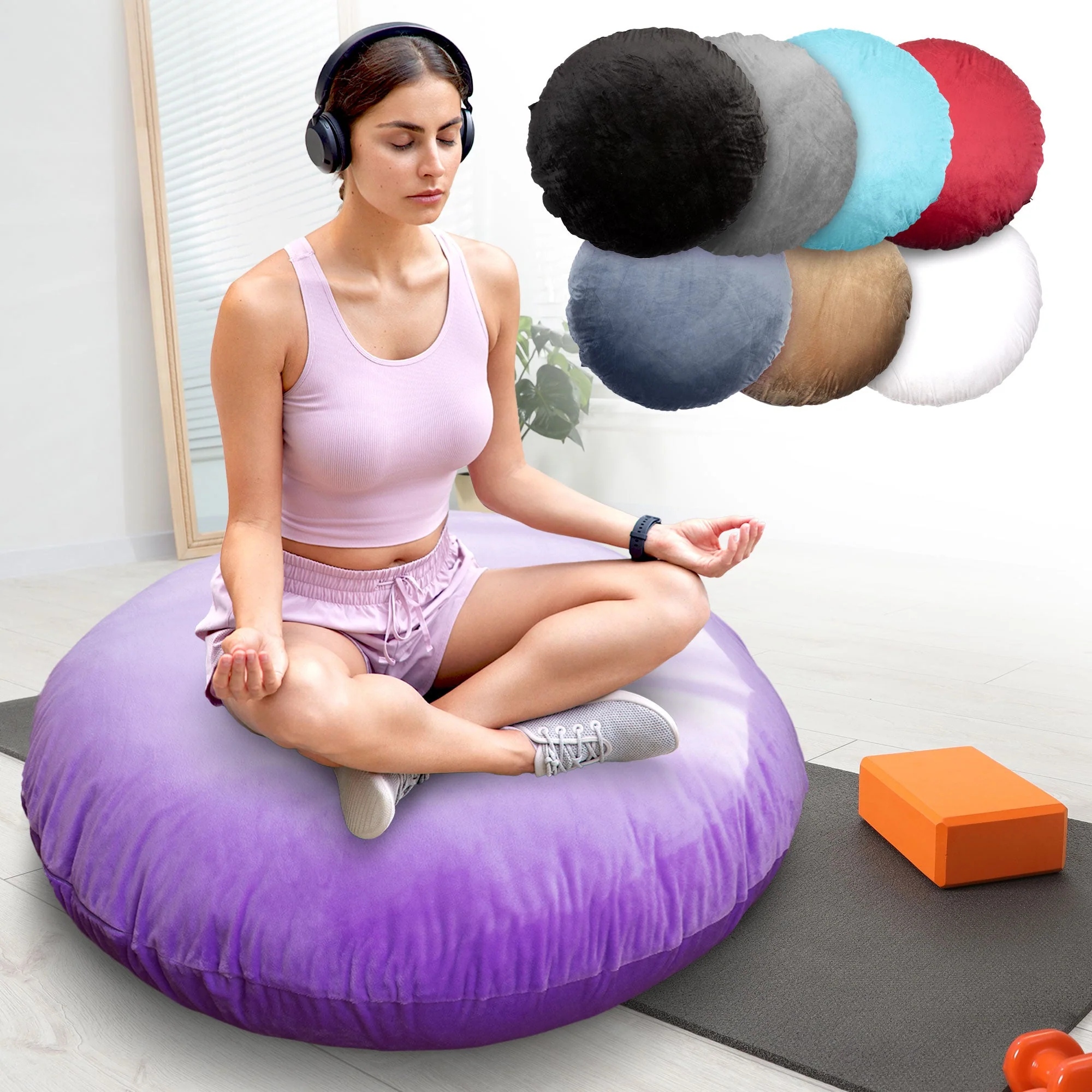 Cheer Collection 32" Round Floor Pillow for Preppy Room Decor - Soft Meditation Yoga Cushion with Insert - Image 59