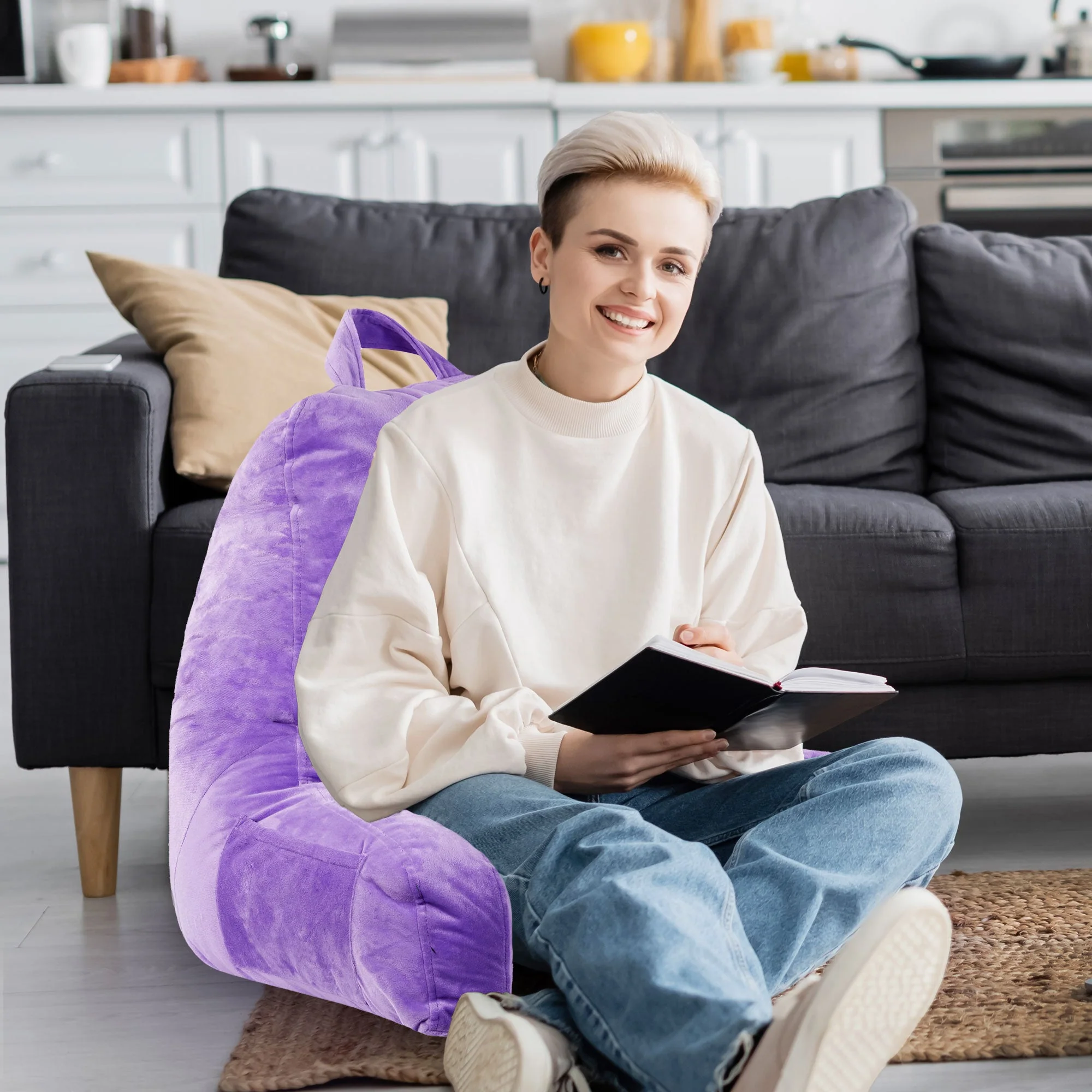 Cheer Collection Backrest Reading Pillow - Plush Fiber Filled TV and Gaming Pillow with Armrest - Image 29