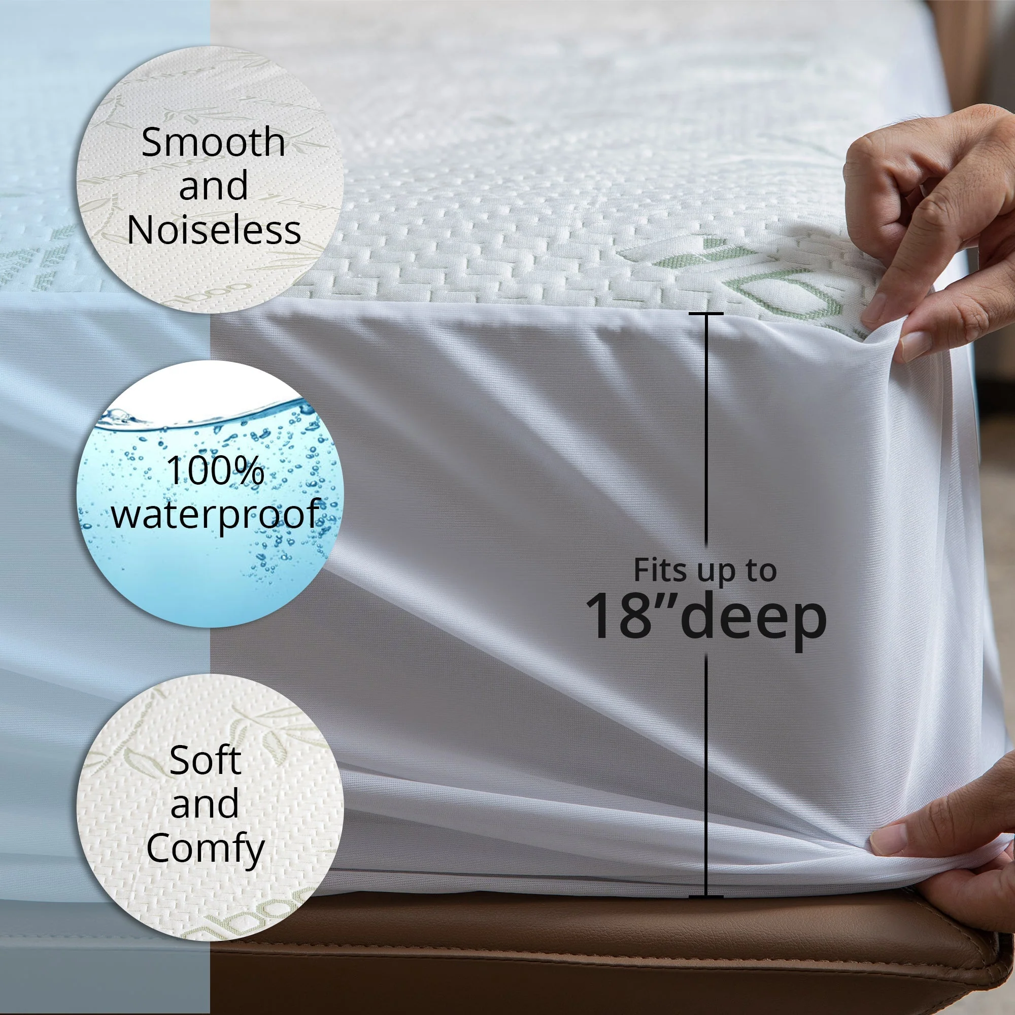 Cheer Collection Bamboo Waterproof Mattress Protector, Full - Image 3