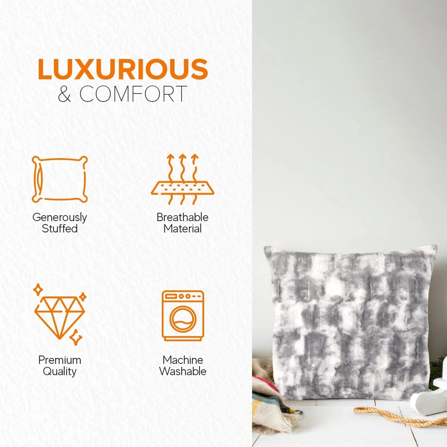 Cheer Collection Decorative Faux Fur Throw Pillow with Inserts – Luxuriously Soft Bamboo Design Accent Pillows – 18” x 18” - Set of 2 - Image 4