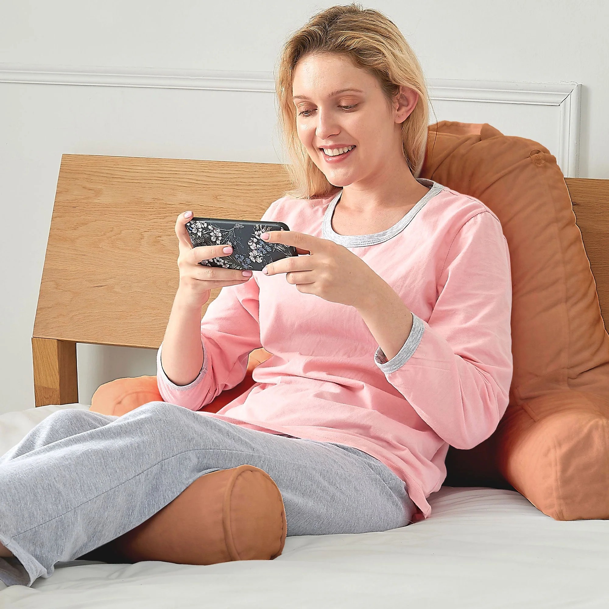 Cheer Collection Extra Large Hollow Fiber TV Pillow and Reading with Bolster & Backrest - Image 8