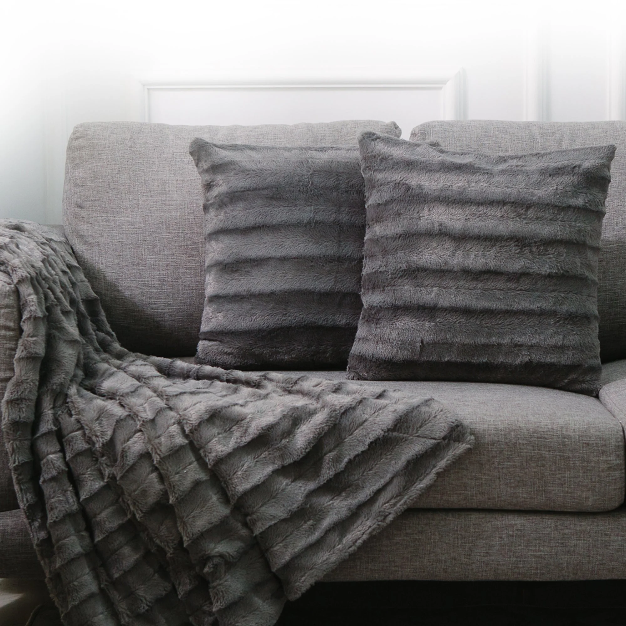 Cheer Collection Faux Fur Throw Pillows - Set of 2 Decorative Couch Pillows - 24" x 24" - Image 59