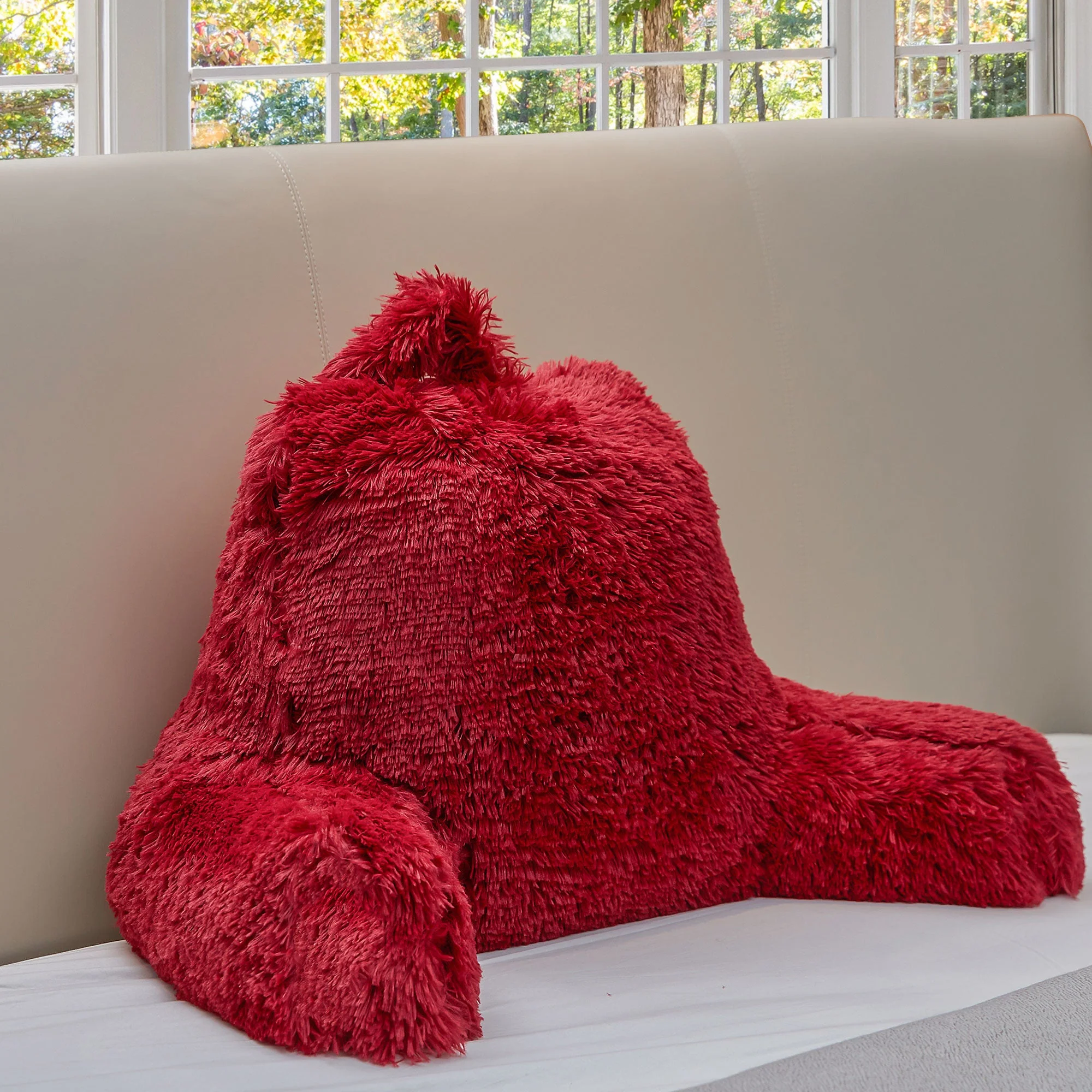 Cheer Collection Fluffy Reading Pillow - Long Shaggy Hair TV and Gaming Pillow with Armrest - Image 31