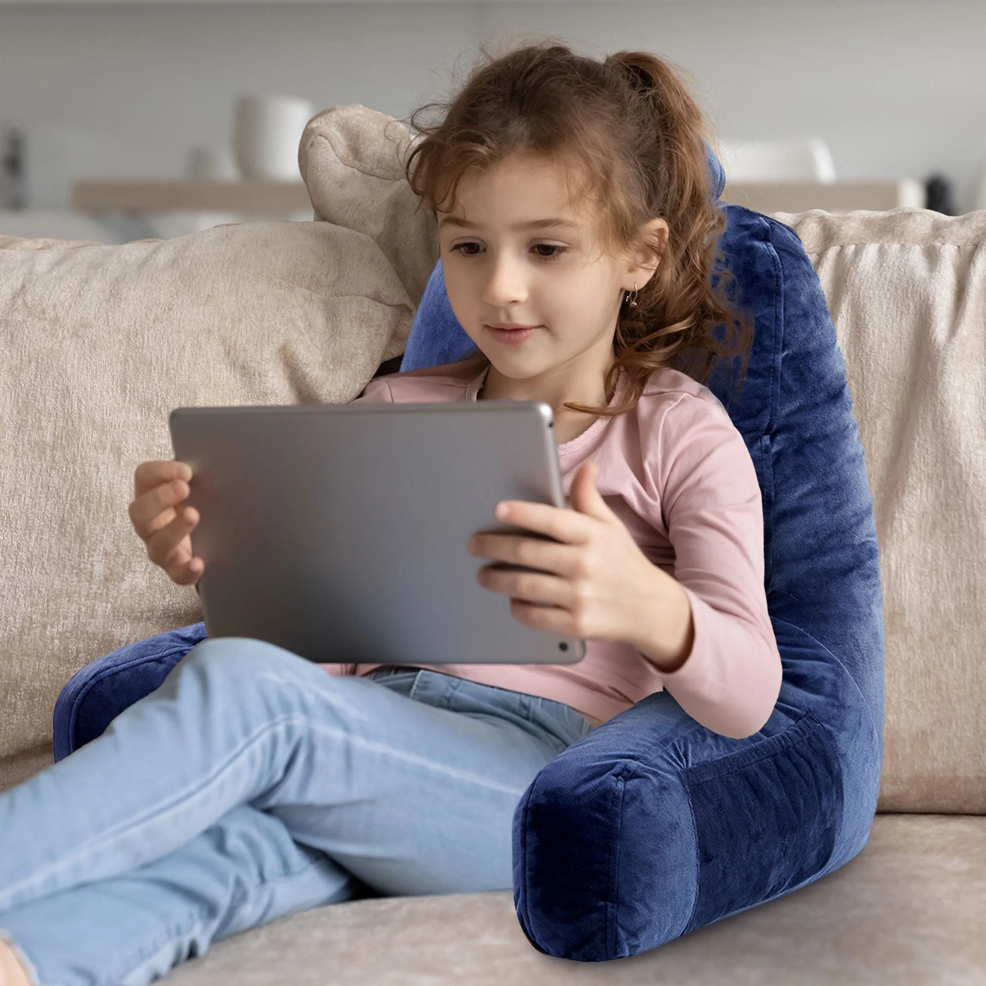 Cheer Collection Kids Size Reading and Gaming Pillow with Armrest - Plush Fiber Filled Backrest Pillow - Image 34