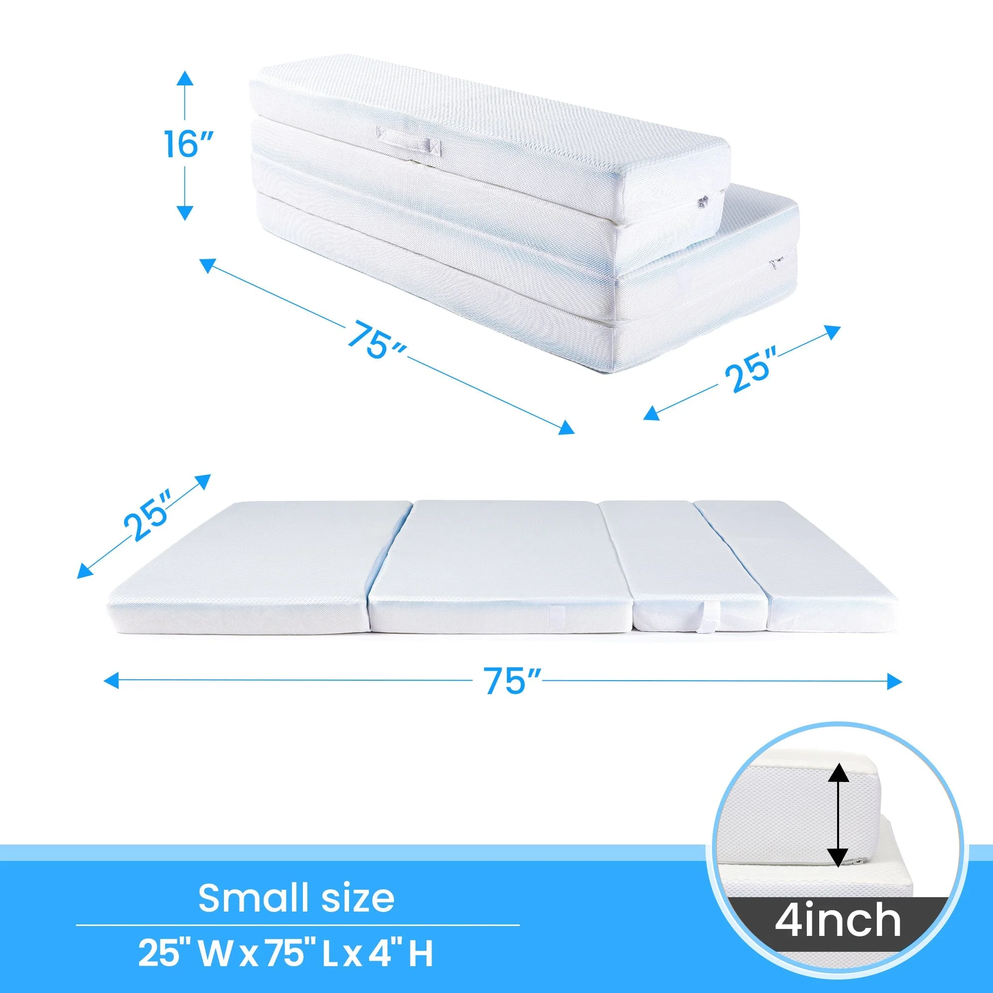Cheer Collection Memory Foam Folding Mattress, Four Fold Convertible Sofa Bed Couch, 4" Thick Gel Infused Foam Folding Bed Sofa for Guests - Image 3