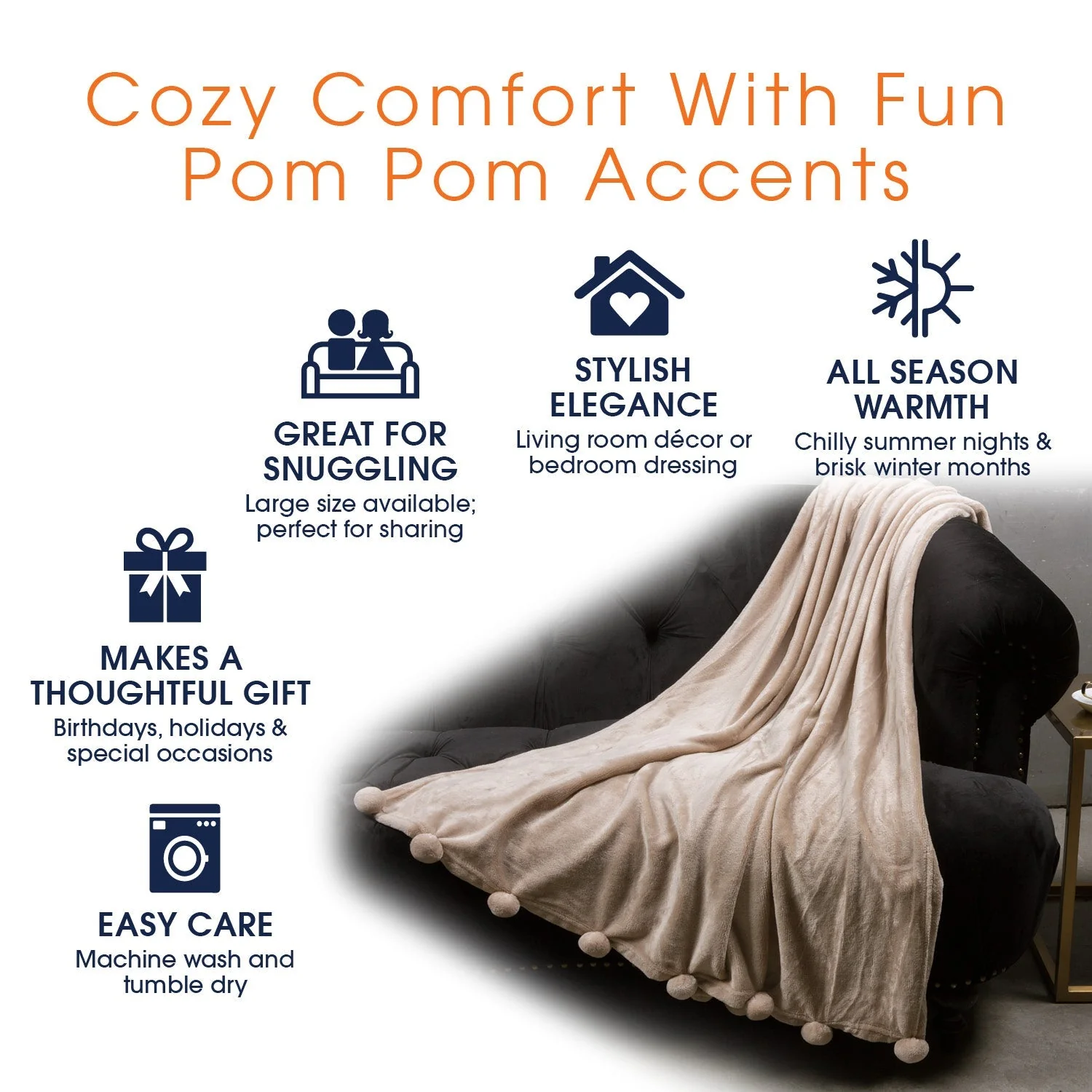 Cheer Collection Pom Pom Flannel Blanket | Ultra Soft on Skin, Lightweight Bed or Couch Throw Blanket with Pompoms - Image 11
