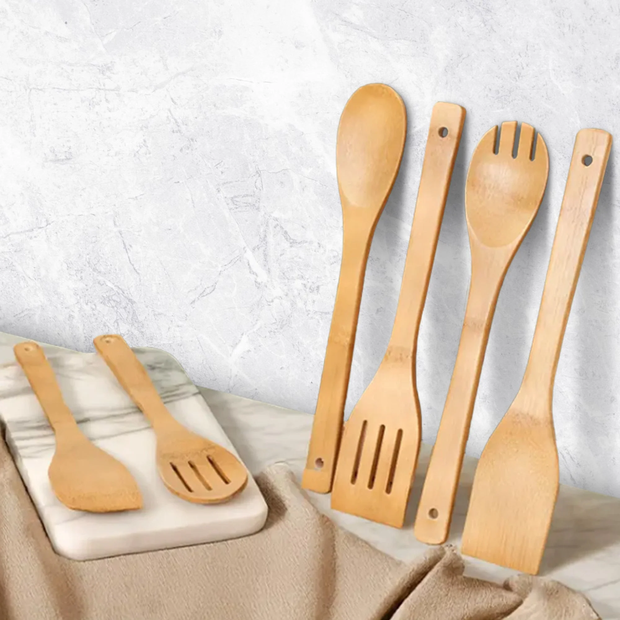 Cheer Collection Premium Bamboo Cooking Utensil Set β 6 Piece Non-Scratch Wooden Spatulas & Spoons for Kitchen - Image 7