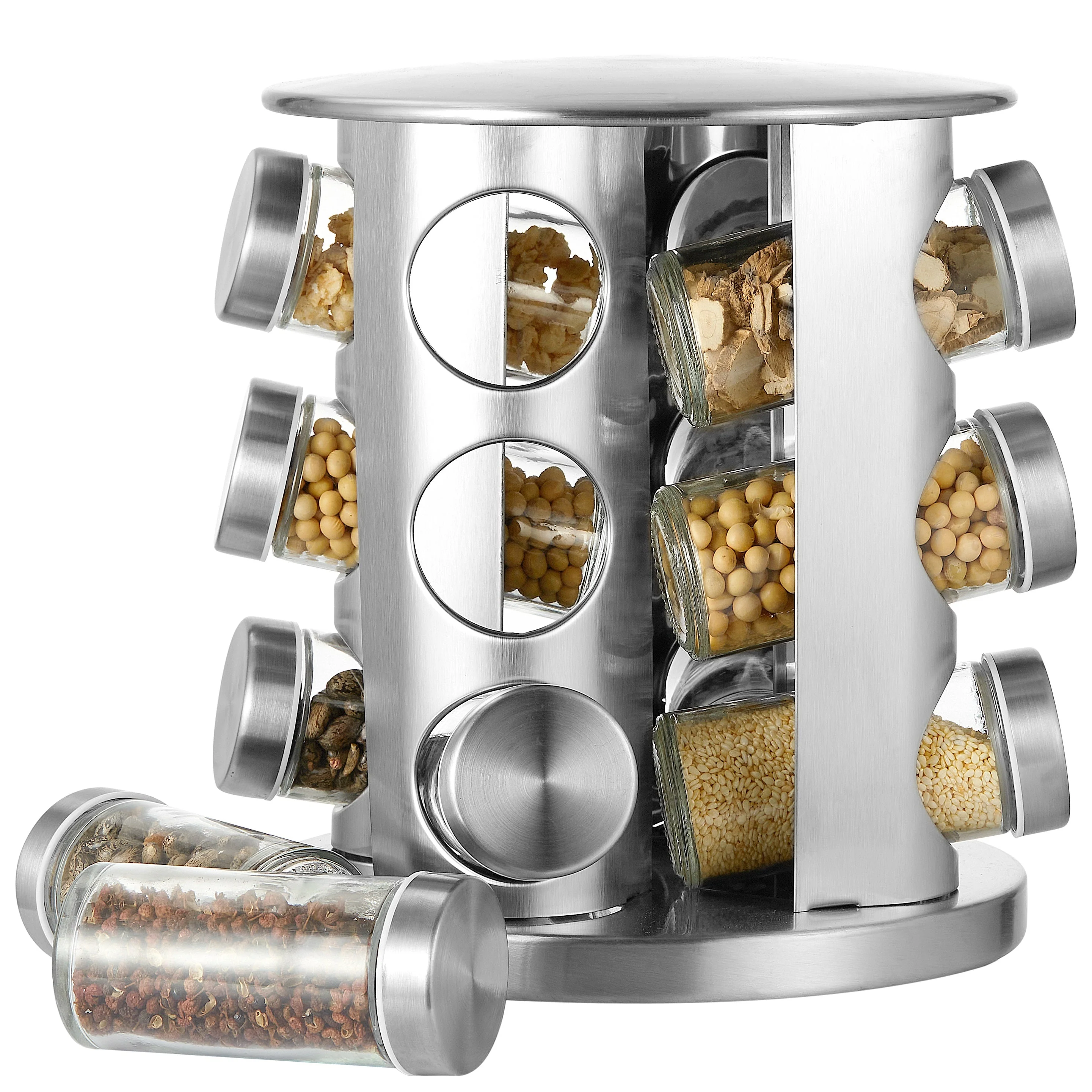 Cheer Collection Rotating Spice Rack for Countertop with 12 Jars, Stainless Steel Revolving Storage Organizer for Spices and Seasonings, plus Dry Erase Marker and 48 Reusable Labels - Image 4