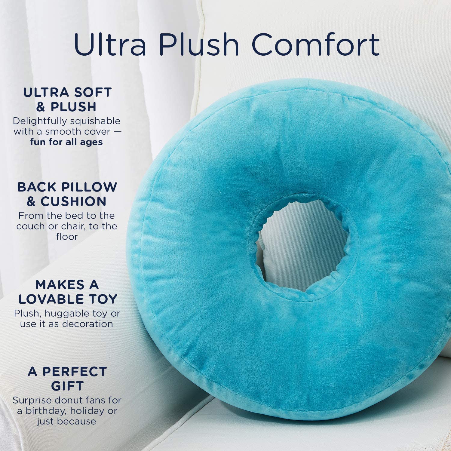 Cheer Collection Round Donut Pillow - Super Soft Microplush Doughnut Pillow and Comfy Seat Cushion for Kids and Adults - Image 2