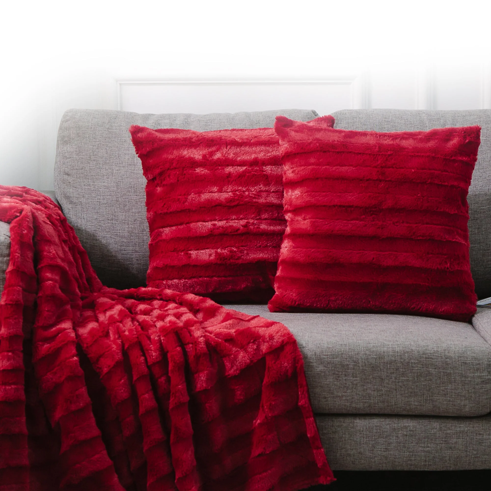 Cheer Collection Set of 2 Decorative Throw Pillows - Reversible Faux Fur to Microplush 20x20 - Variety of Colors - Image 11