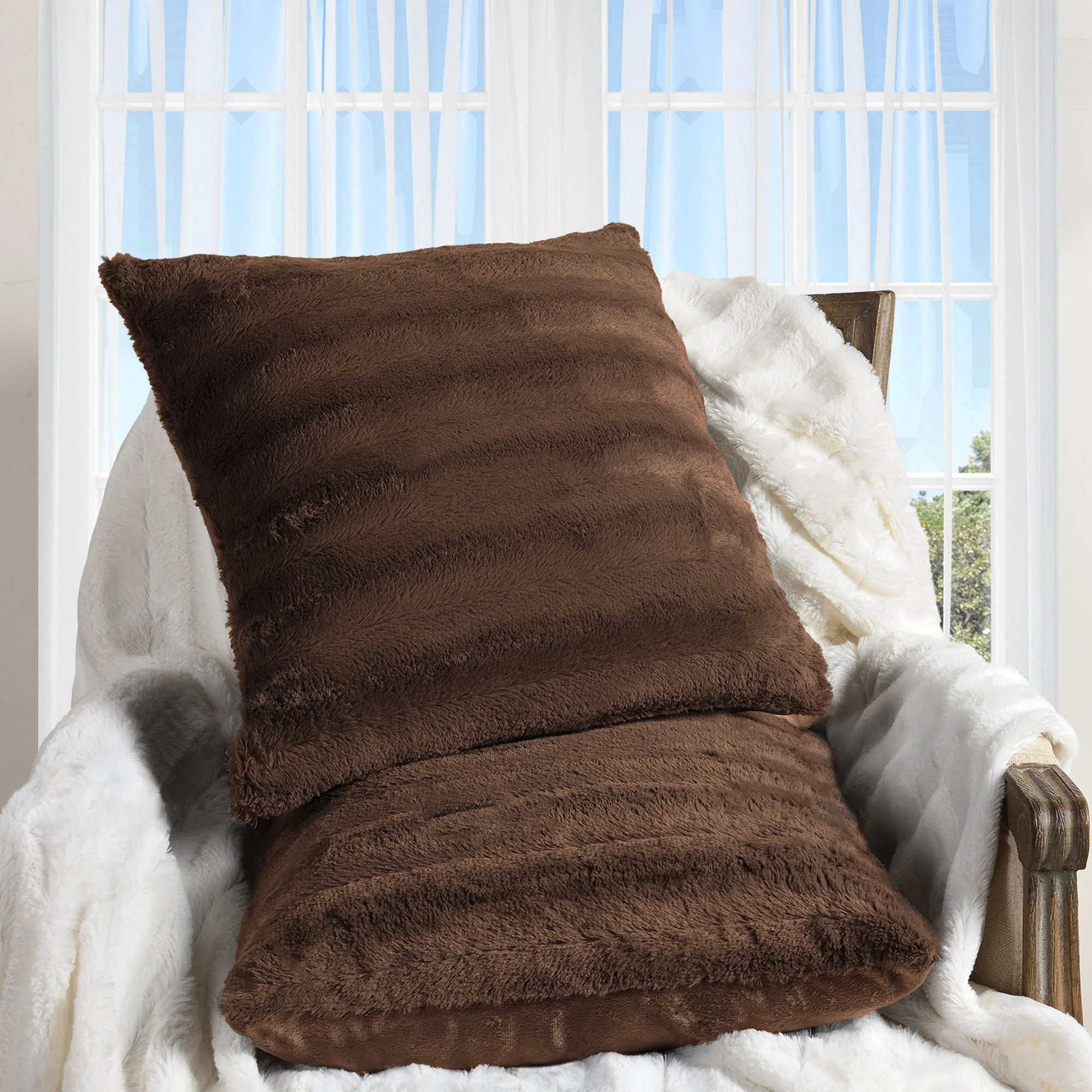 Cheer Collection Set of 2 Decorative Throw Pillows - Reversible Faux Fur to Microplush 20x20 - Variety of Colors - Image 58