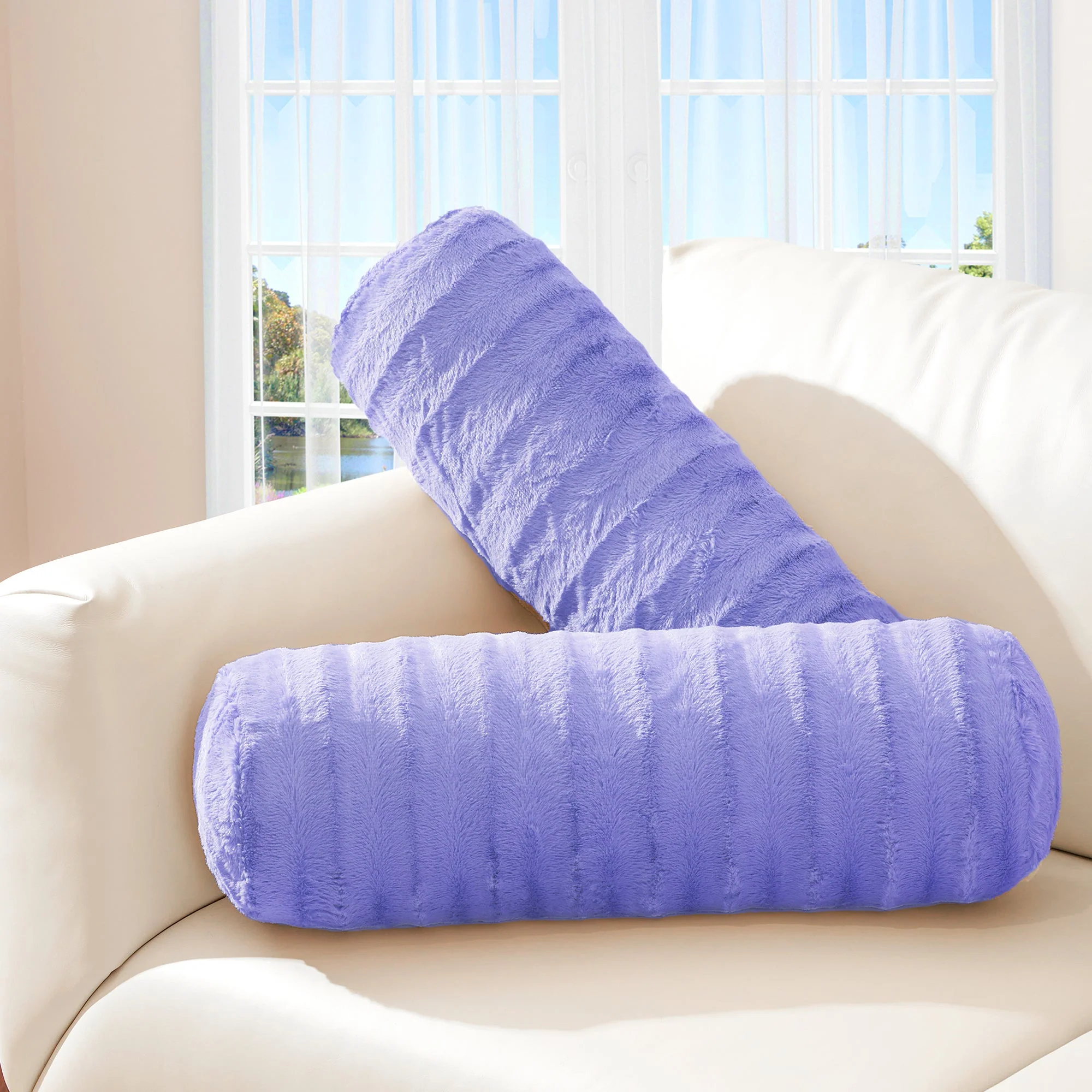 Cheer Collection Set of 2 Faux Fur Bolster Pillows, Decorative Roll Pillow - Image 15