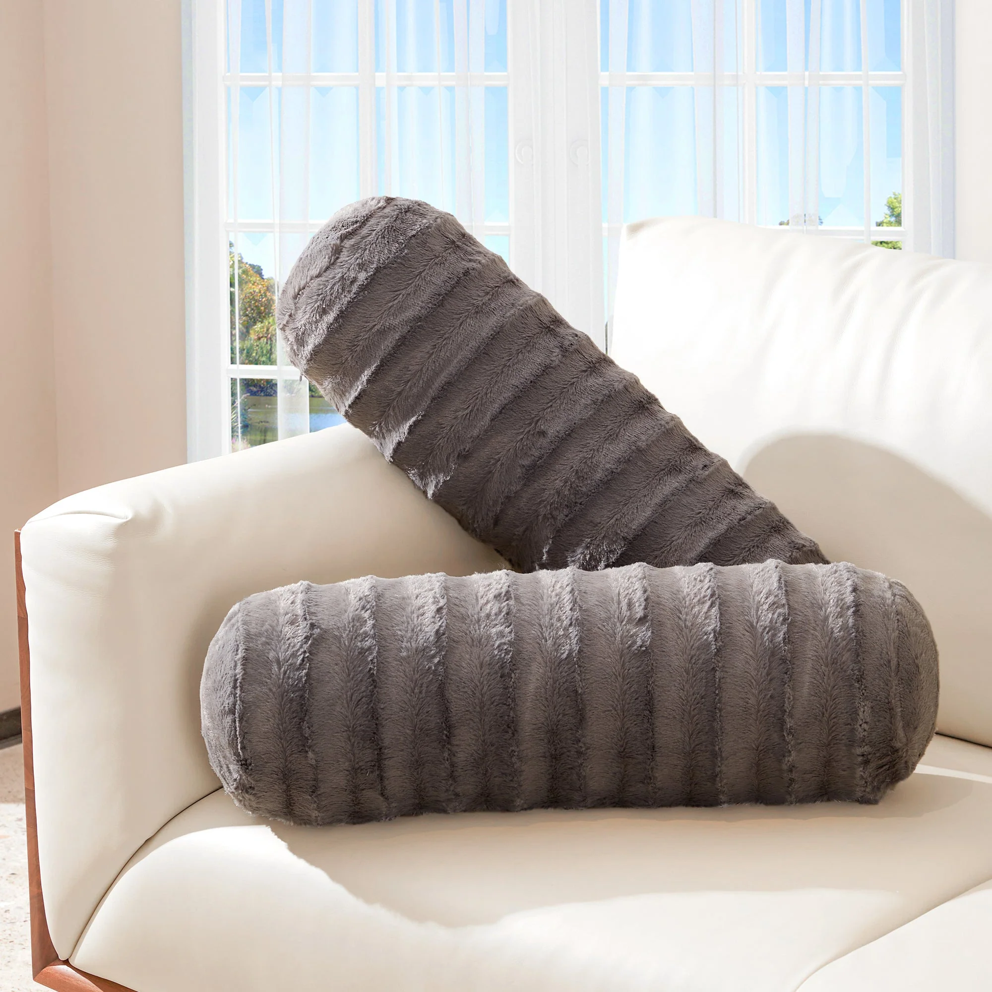 Cheer Collection Set of 2 Faux Fur Bolster Pillows, Decorative Roll Pillow - Image 50