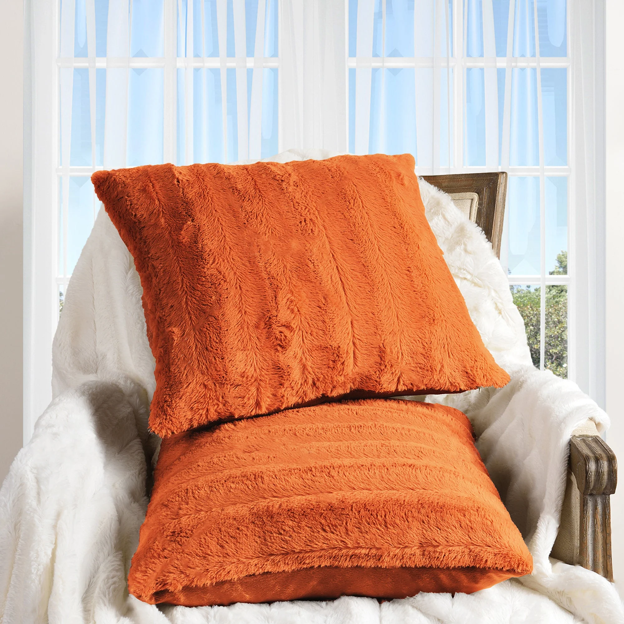 Cheer Collection Set of 2 Faux Fur Throw Pillows 16" x 16" - Image 66