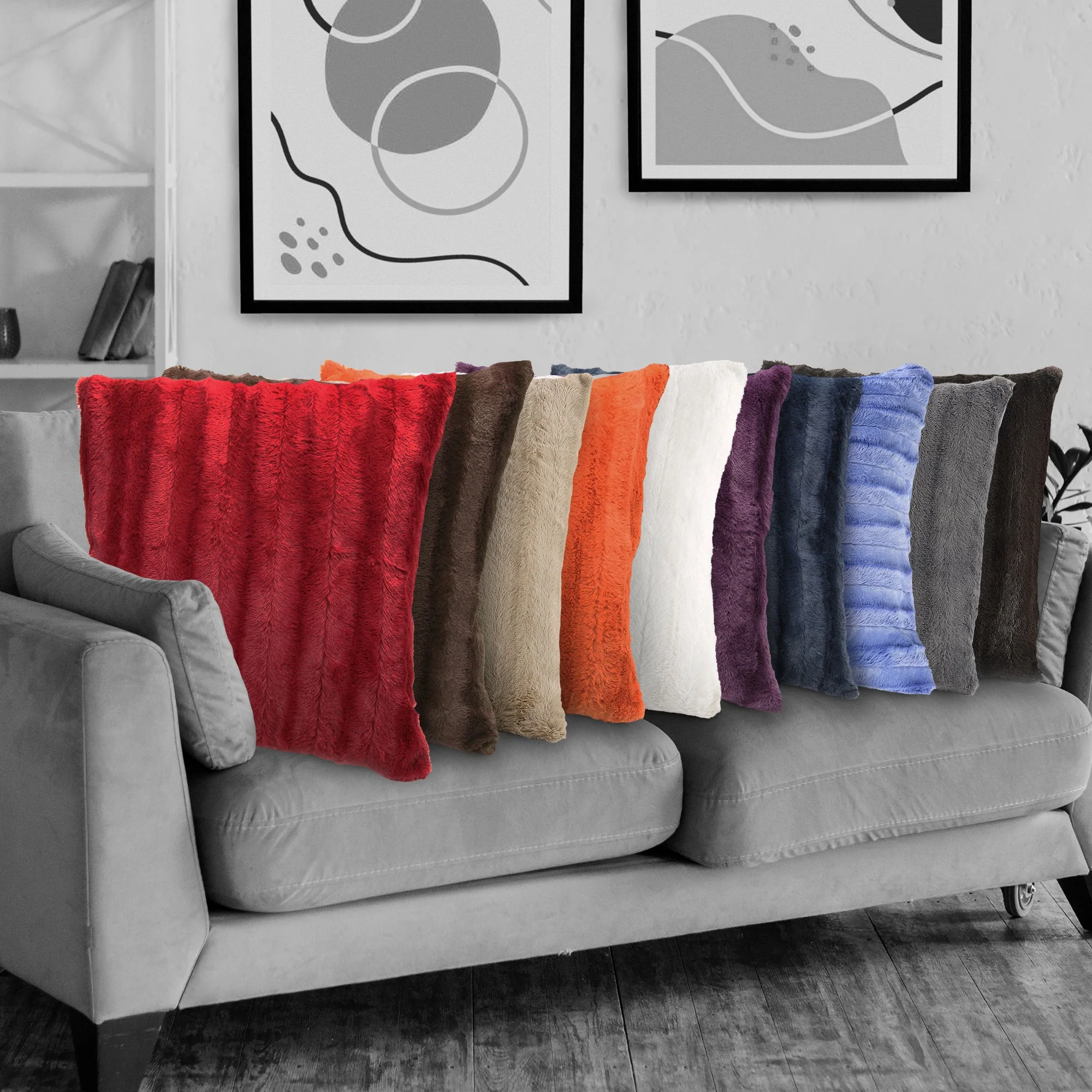 Cheer Collection Set of 2 Faux Fur Throw Pillows 16" x 16" - Image 8