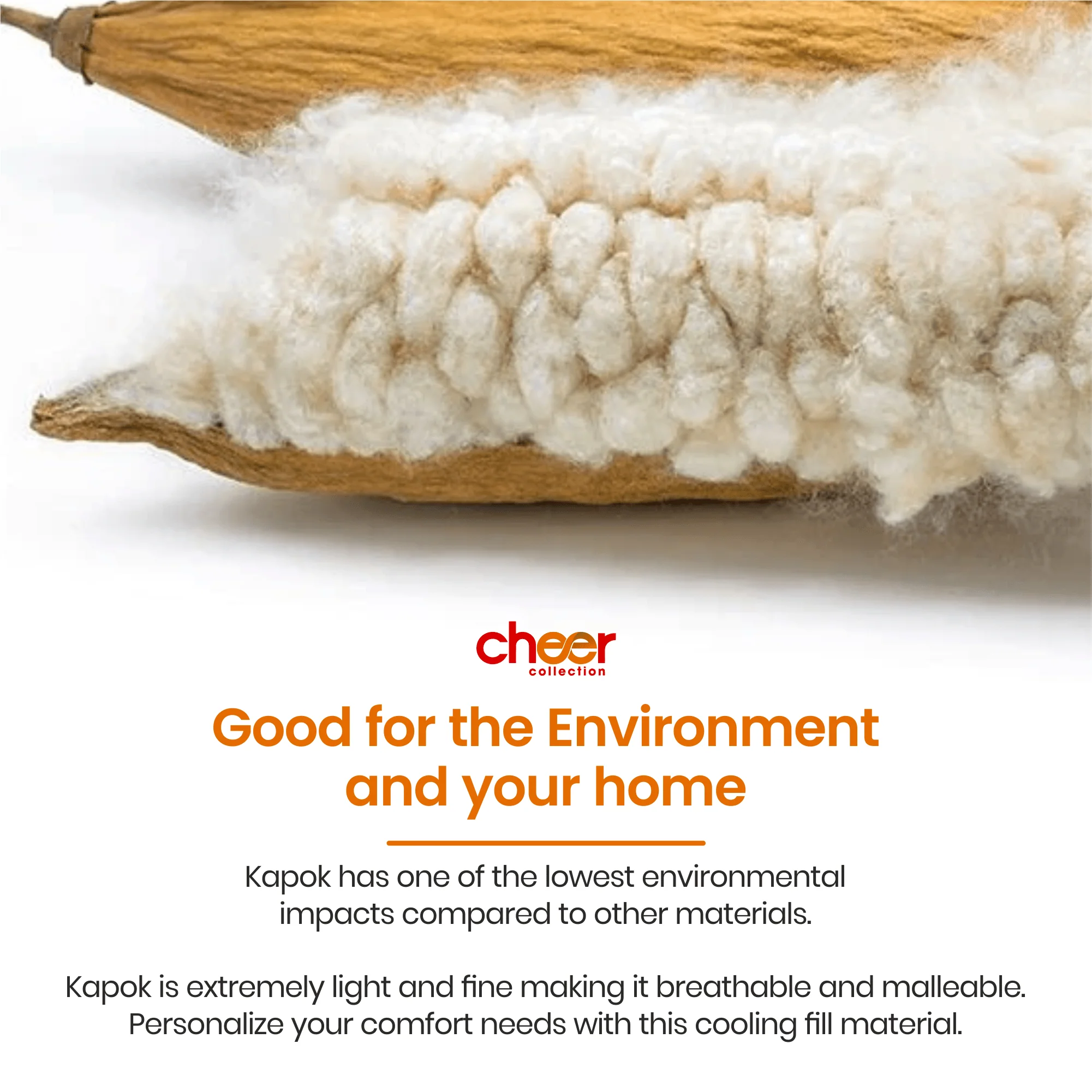 Cheer Collection Set of 2 Organic Kapok Bed Pillows and Sham Inserts - with plush Microfiber Shell - Image 2