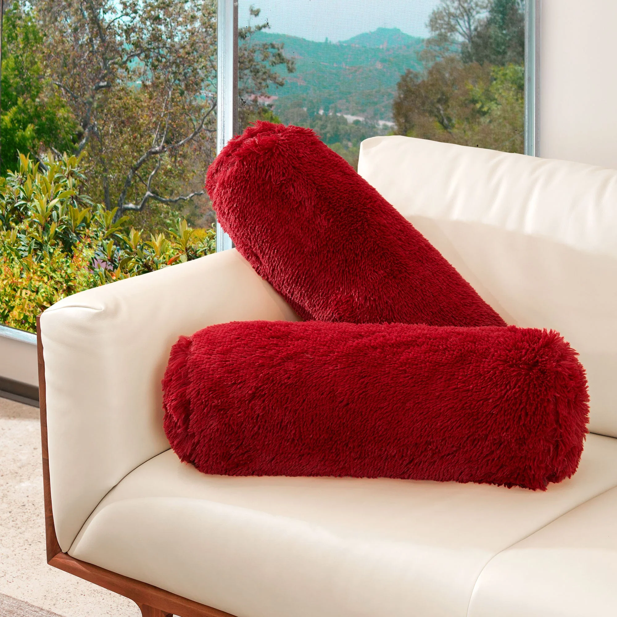 Cheer Collection Set of 2 Shaggy Long Hair Bolster, Decorative Roll Pillow for Couch, or Neck Pillow for Bed, Chair or Sofa - Image 25