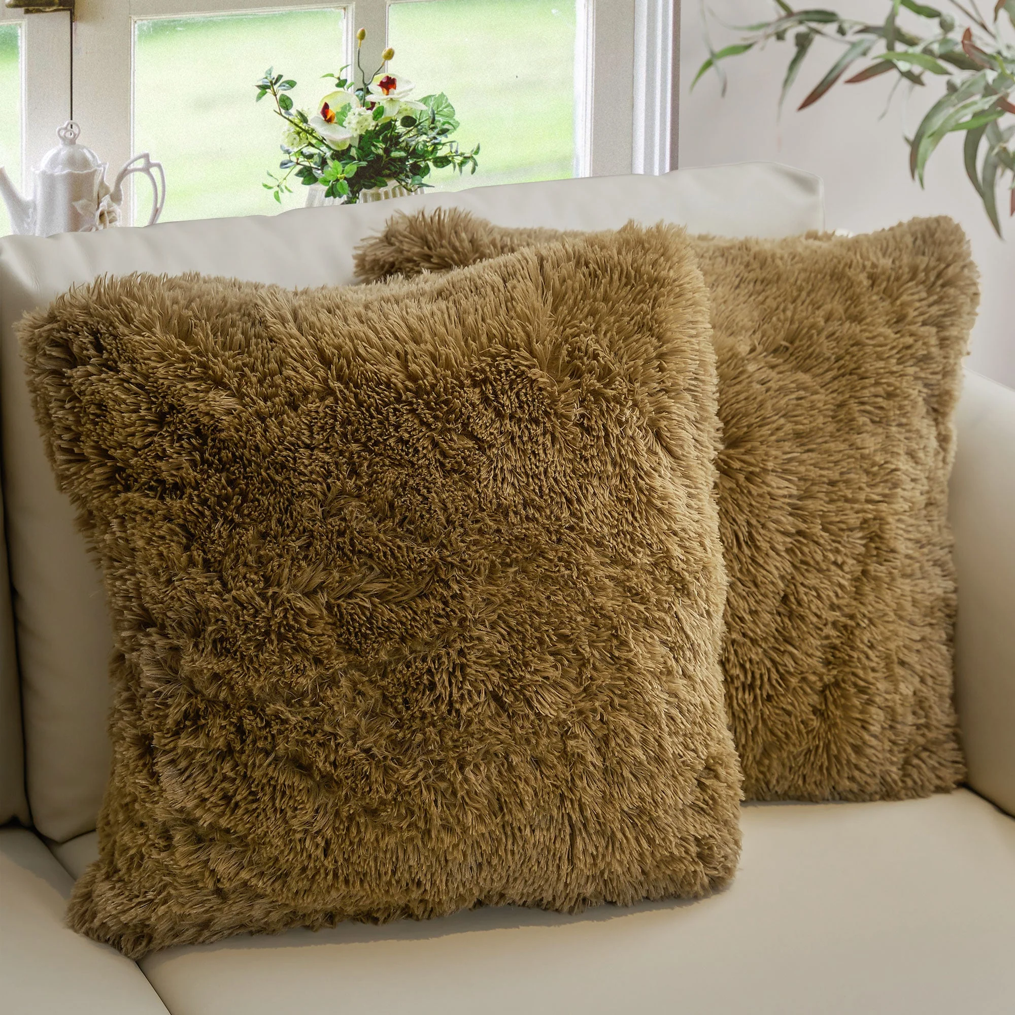 Cheer Collection Set of 2 Shaggy Long Hair Throw Pillows | Super Soft and Plush Faux Fur Accent Pillows - 18 x 18 inches - Image 22