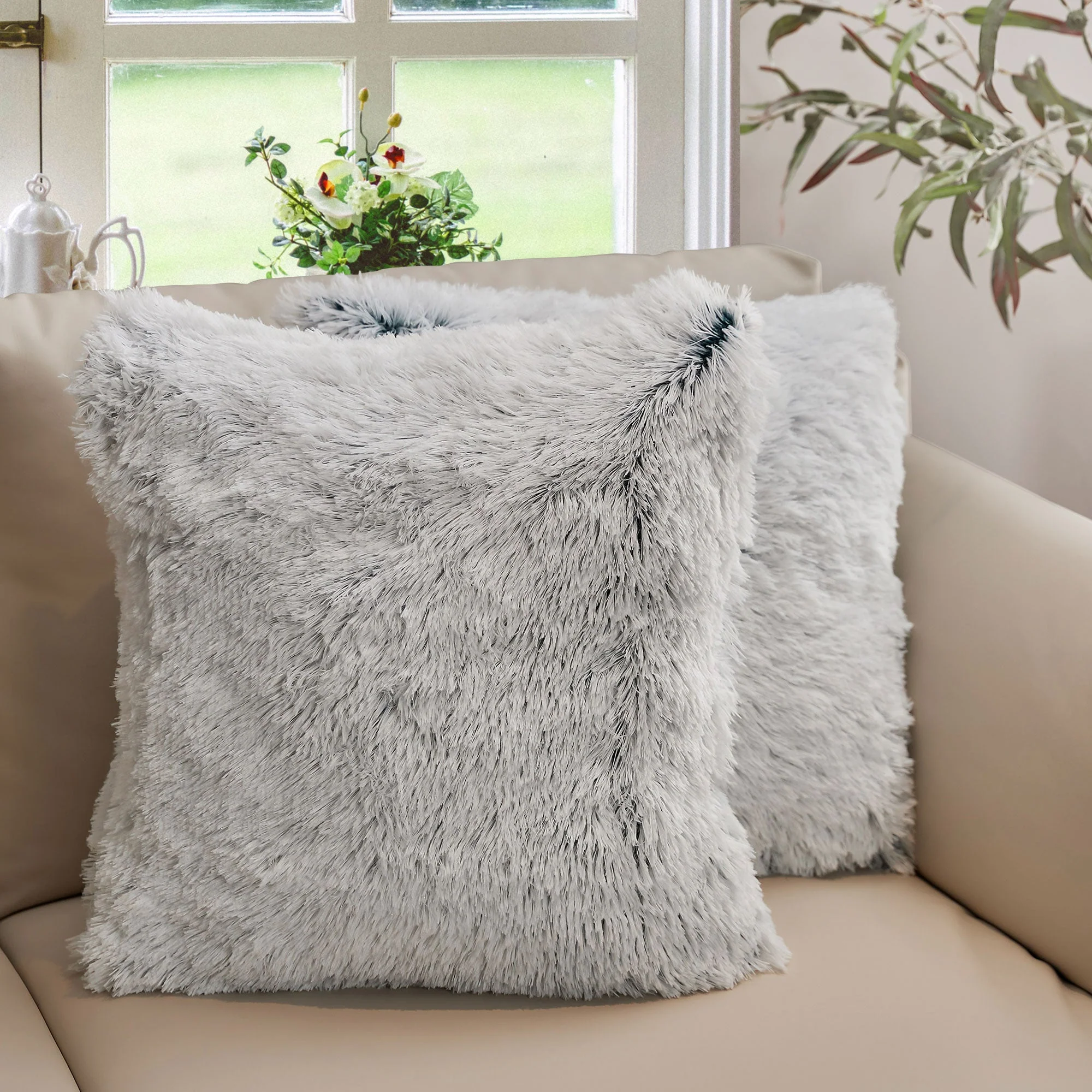 Cheer Collection Set of 2 Shaggy Long Hair Throw Pillows | Super Soft and Plush Faux Fur Accent Pillows - 18 x 18 inches - Image 8